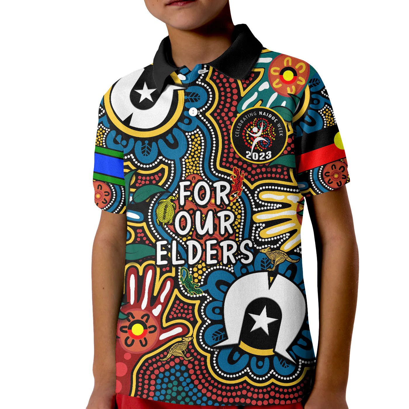 (Custom Text And Number) Australia NAIDOC Week 2023 Polo Shirt KID For Our Elders Indigenous - Vibe Hoodie Shop