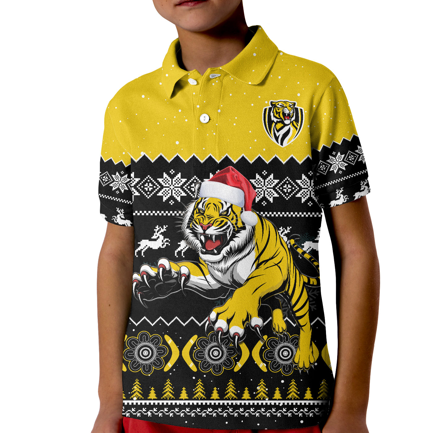 (Custom Personalised) Richmond Football Polo Shirt KID Tigers Indigenous Merry Christmas - Vibe Hoodie Shop