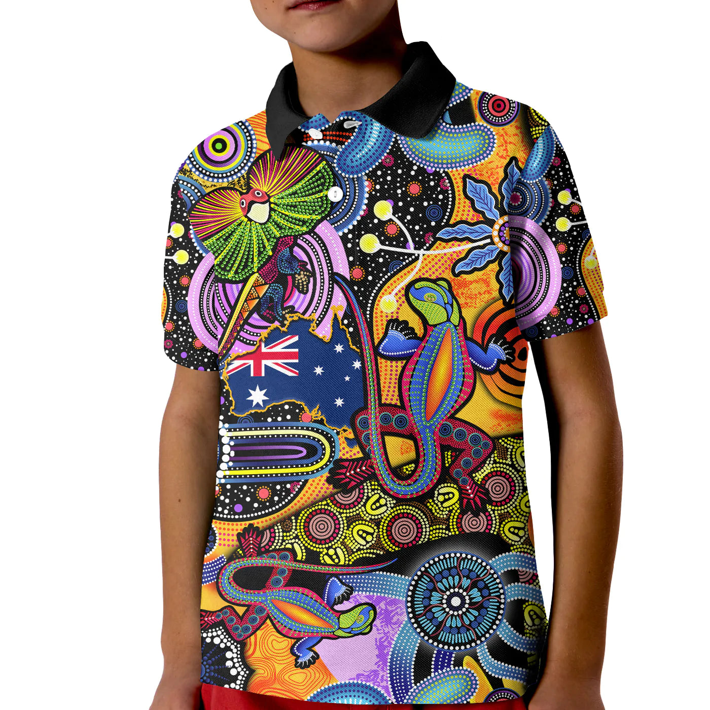 (Custom Personalised) Australia Polo Shirt KID Indigenous Animal Artsy - Vibe Hoodie Shop