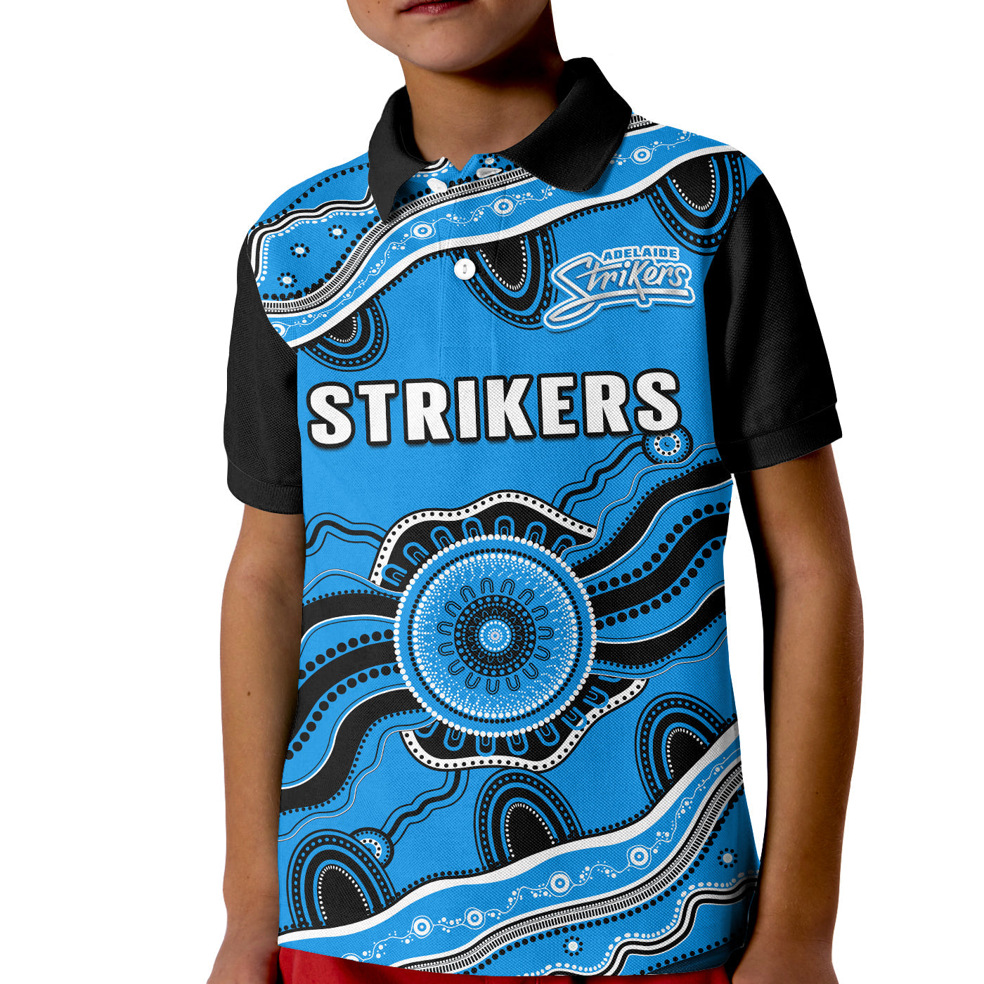 (Custom Text And Number) Adelaide Strikers Cricket Polo Shirt KID Aboriginal Painting - Vibe Hoodie Shop