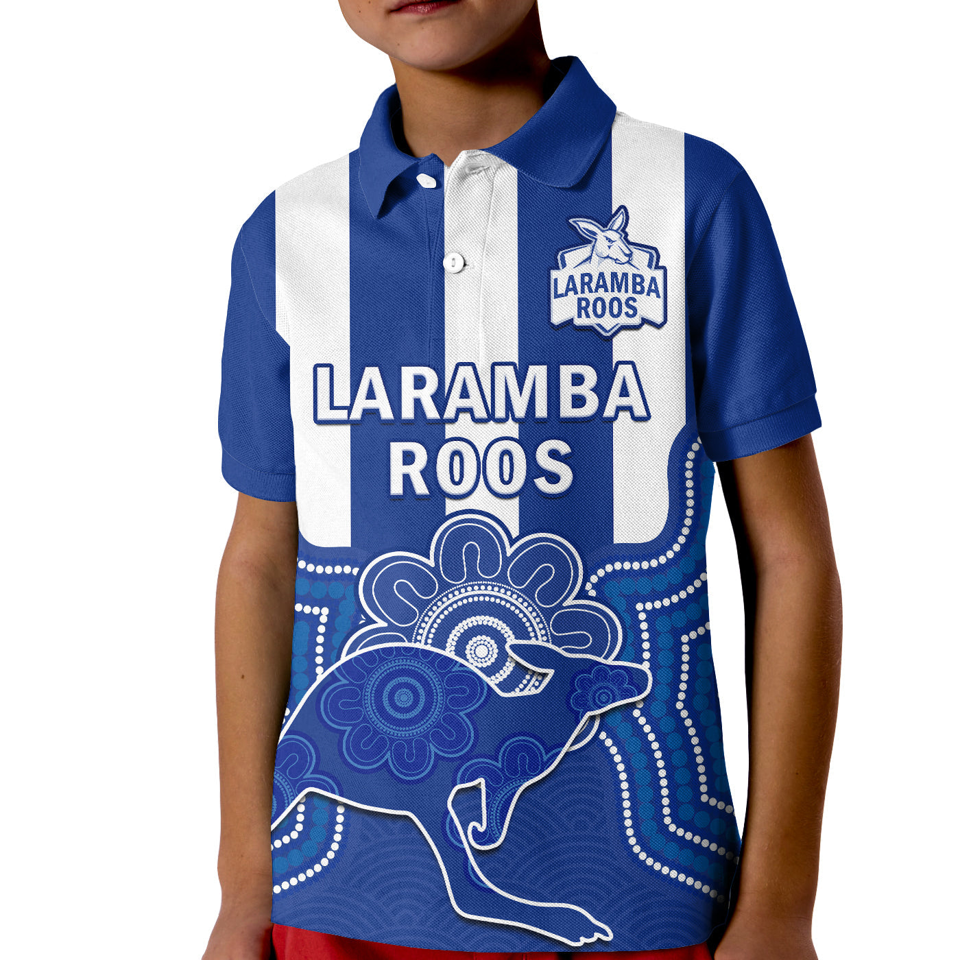 (Custom Text And Number) Laramba Football Polo Shirt KID Roos Aboriginal Art - Vibe Hoodie Shop