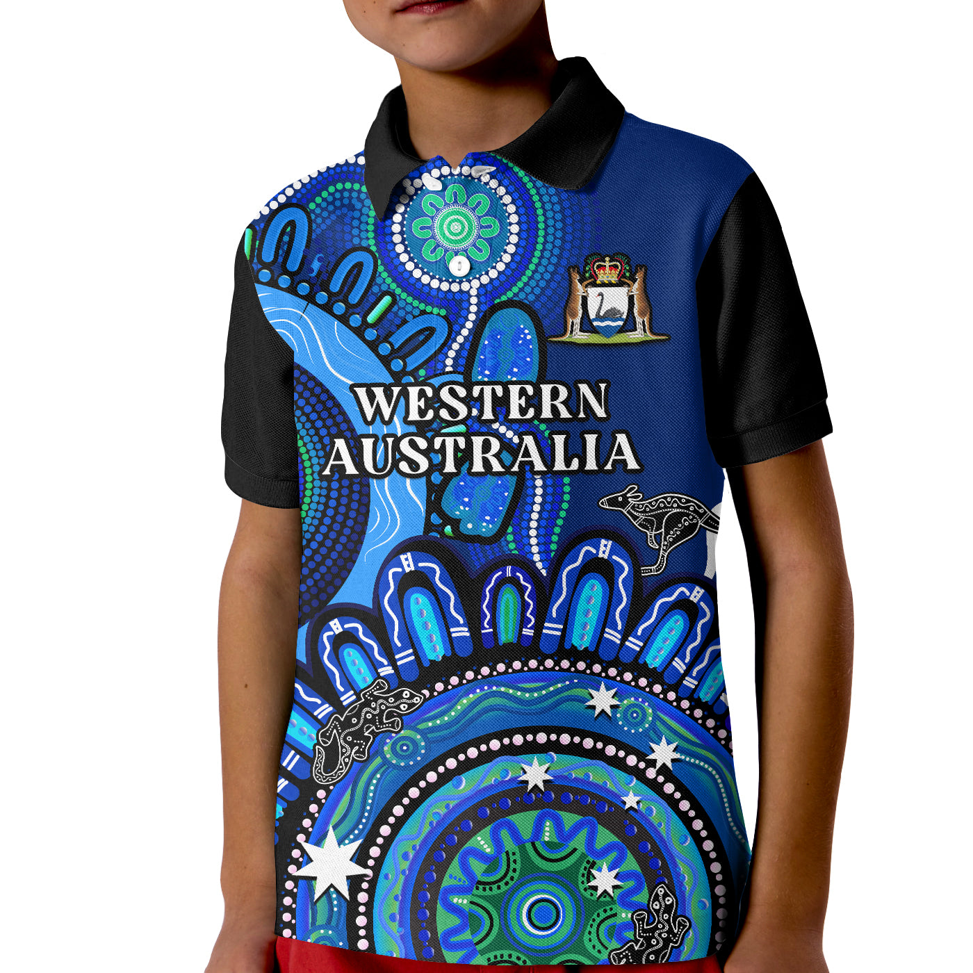 (Custom Personalised) Western Australia State Polo Shirt KID WA Aussie Indigenous Art - Vibe Hoodie Shop