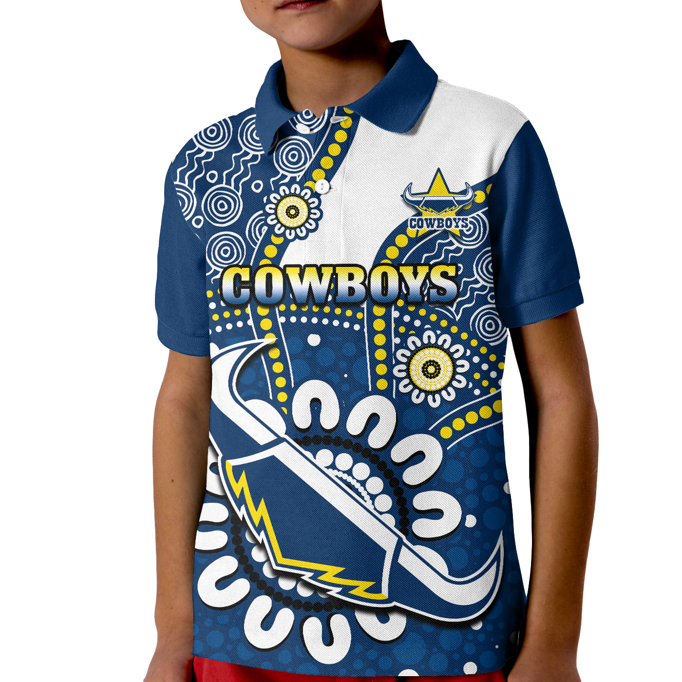 (Custom Text And Number) Cowboys Rugby Polo Shirt Indigenous Art - Vibe Hoodie Shop