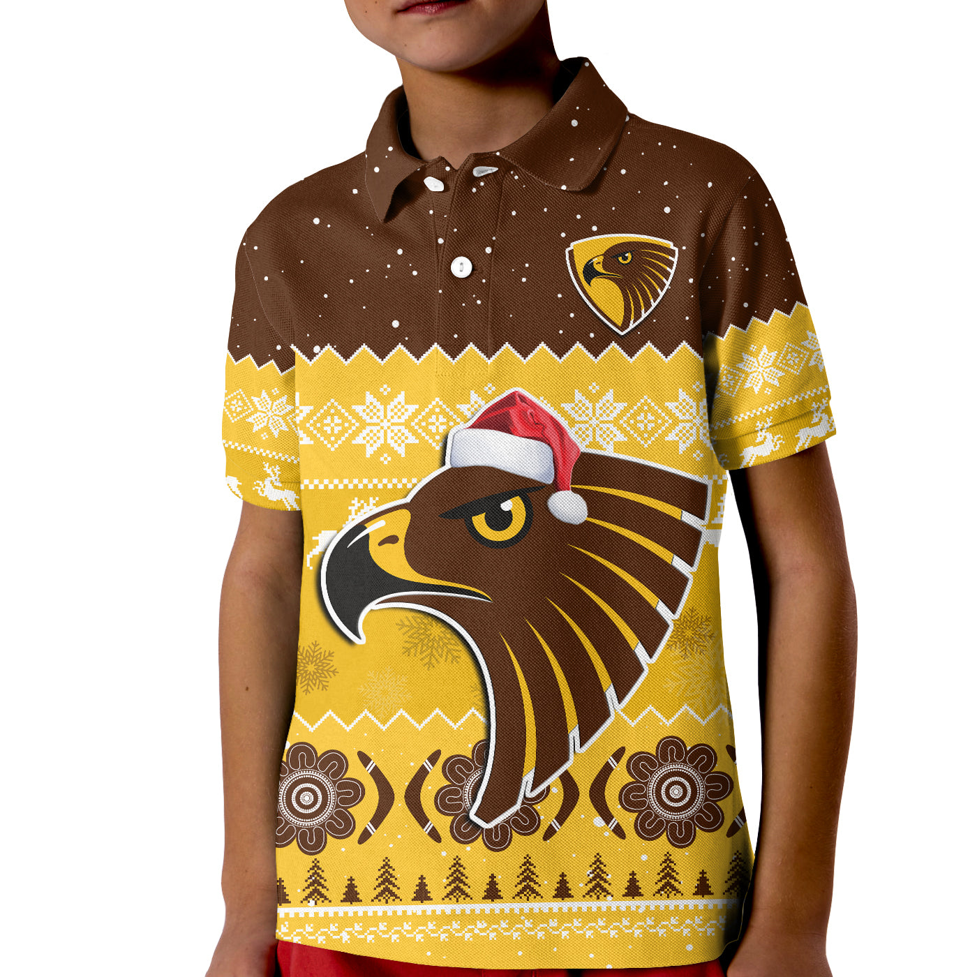 (Custom Personalised) Hawthorn Football Polo Shirt KID Hawks Indigenous Merry Christmas - Vibe Hoodie Shop