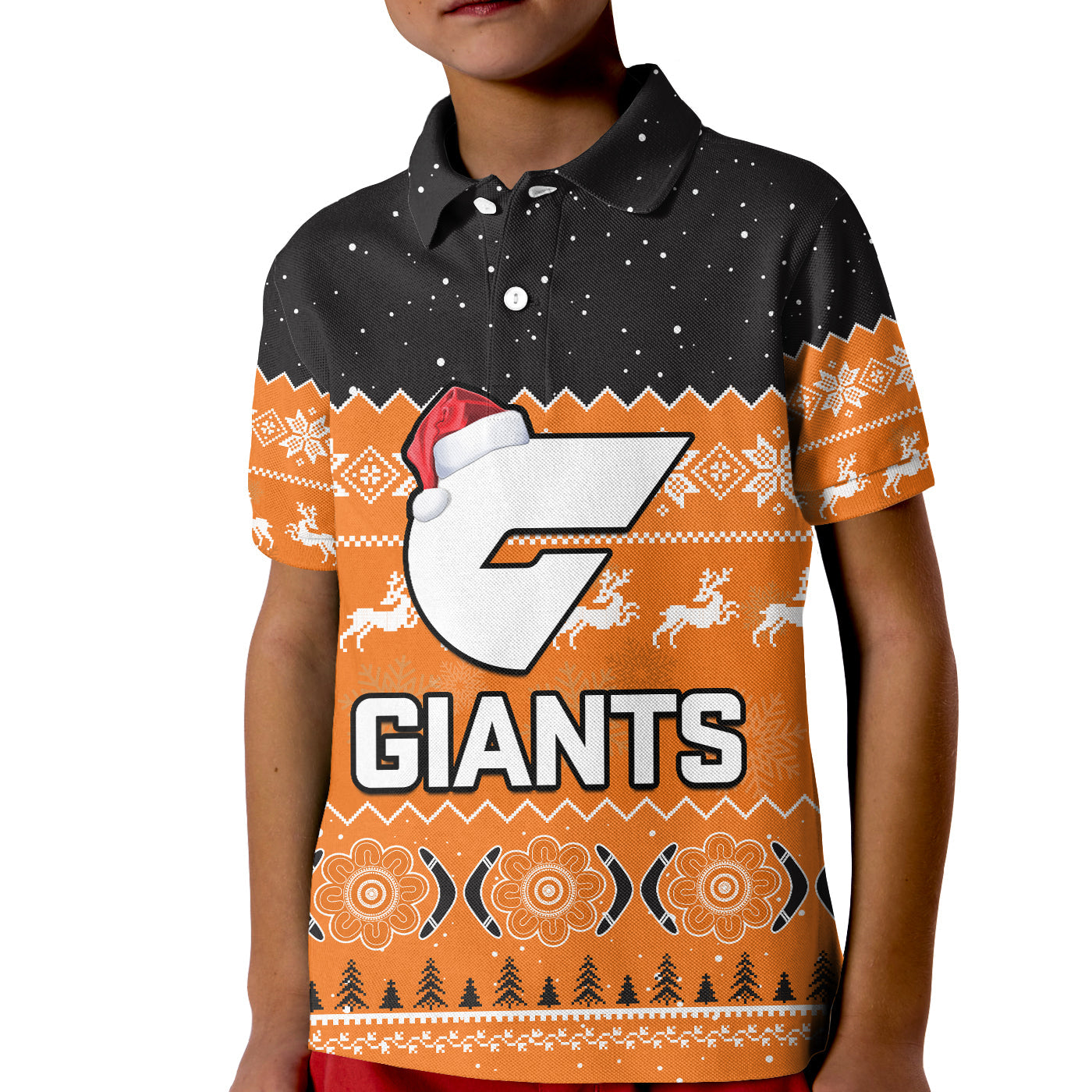 (Custom Personalised) Greater Western Sydney Football Polo Shirt KID Giants Aboriginal Merry Christmas - Vibe Hoodie Shop