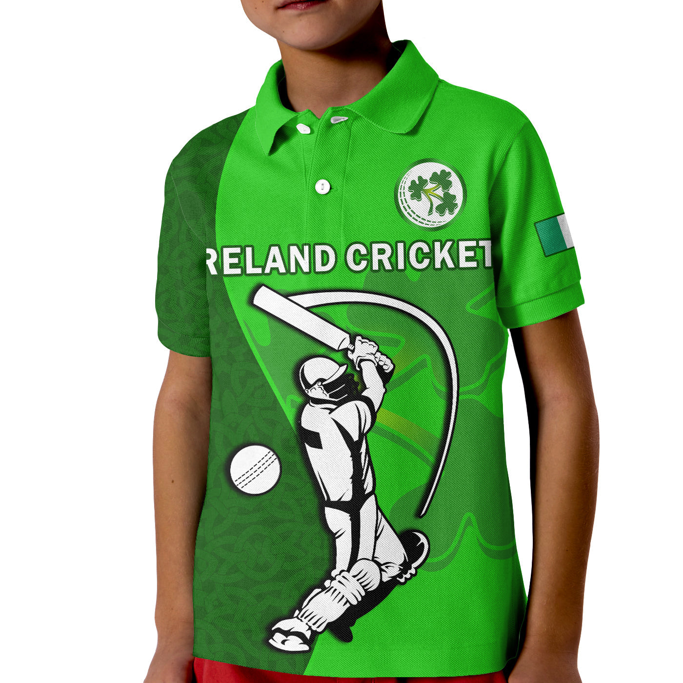 (Custom Text And Number) Ireland Cricket Polo Shirt KID Irish Flag Celtic Cross Sporty Style - Vibe Hoodie Shop