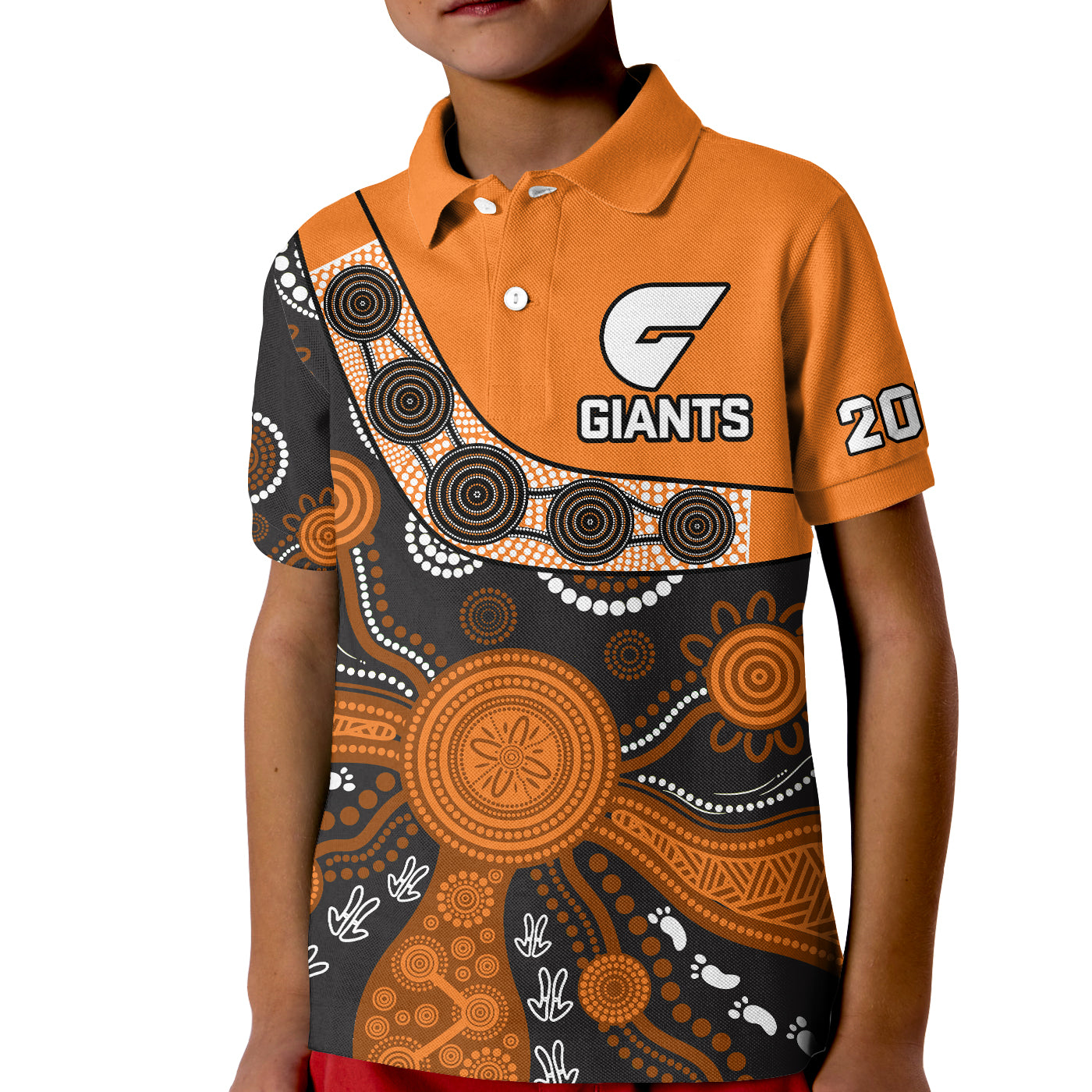 (Custom Text And Number) Greater Western Sydney Football Polo Shirt KID Giants 2012 Boomerang Indigenous Pattern - Vibe Hoodie Shop