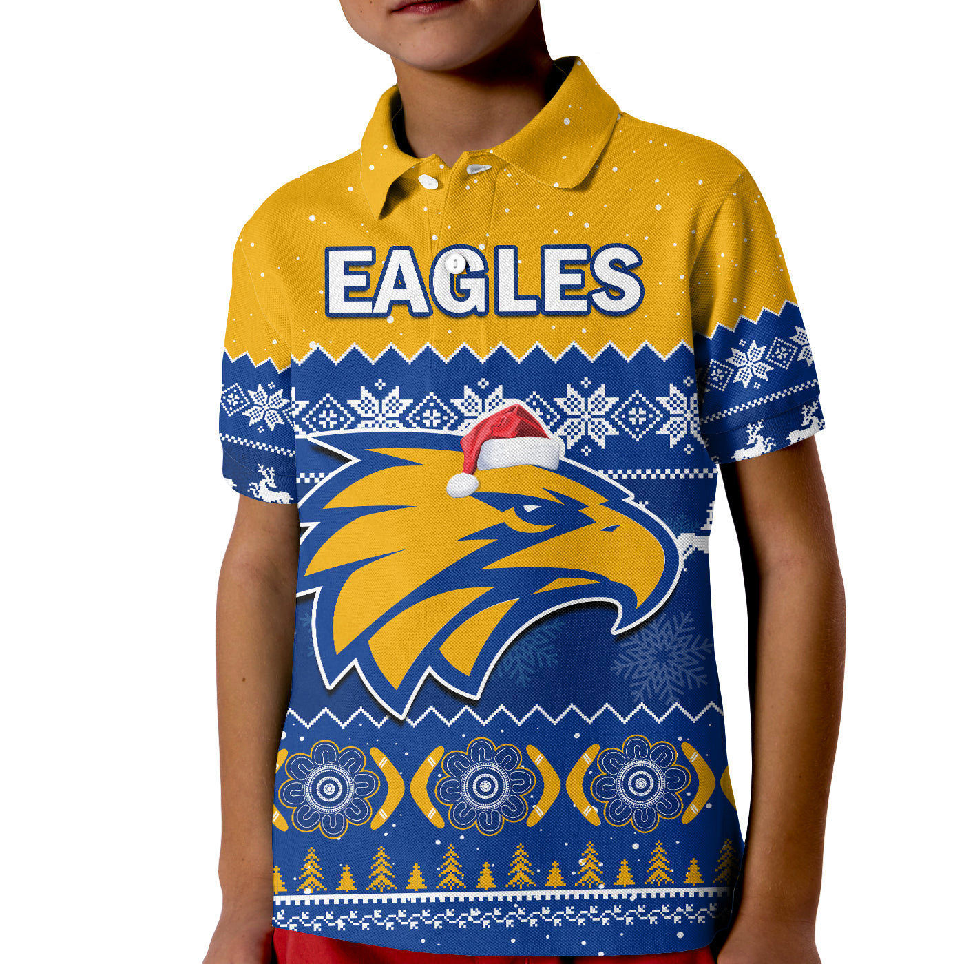 (Custom Personalised) West Coast Football Polo Shirt KID Eagles Indigenous Merry Christmas - Vibe Hoodie Shop