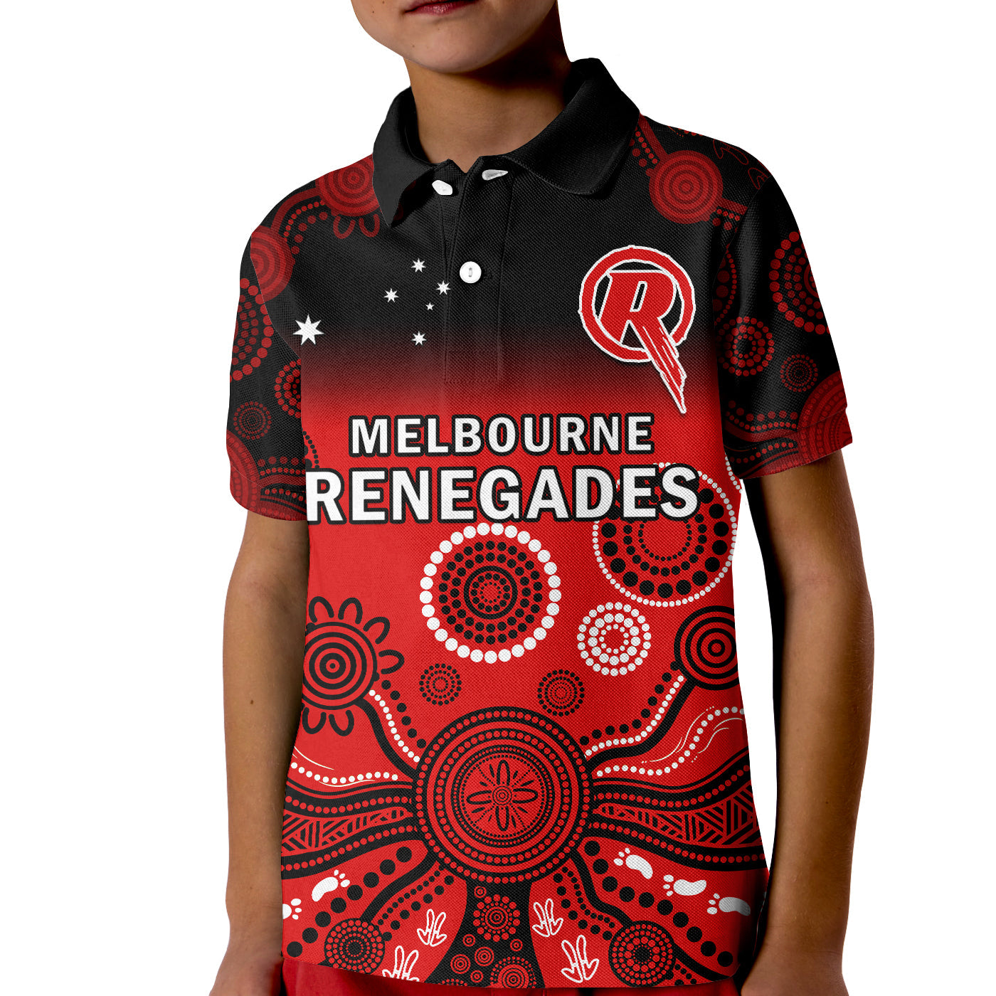 (Custom Text And Number) Renegades Cricket Polo Shirt Melbourne Gradient Aboriginal Art - Vibe Hoodie Shop