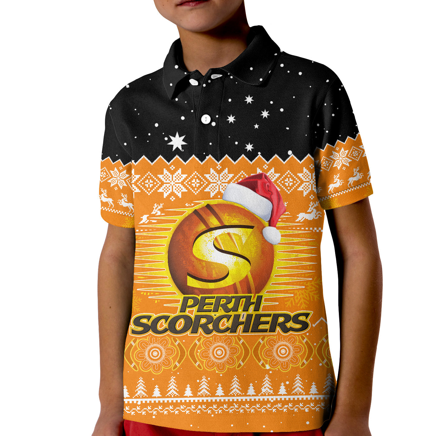 (Custom Personalised) Perth Scorchers Cricket Polo Shirt KID Aboriginal Merry Christmas - Vibe Hoodie Shop