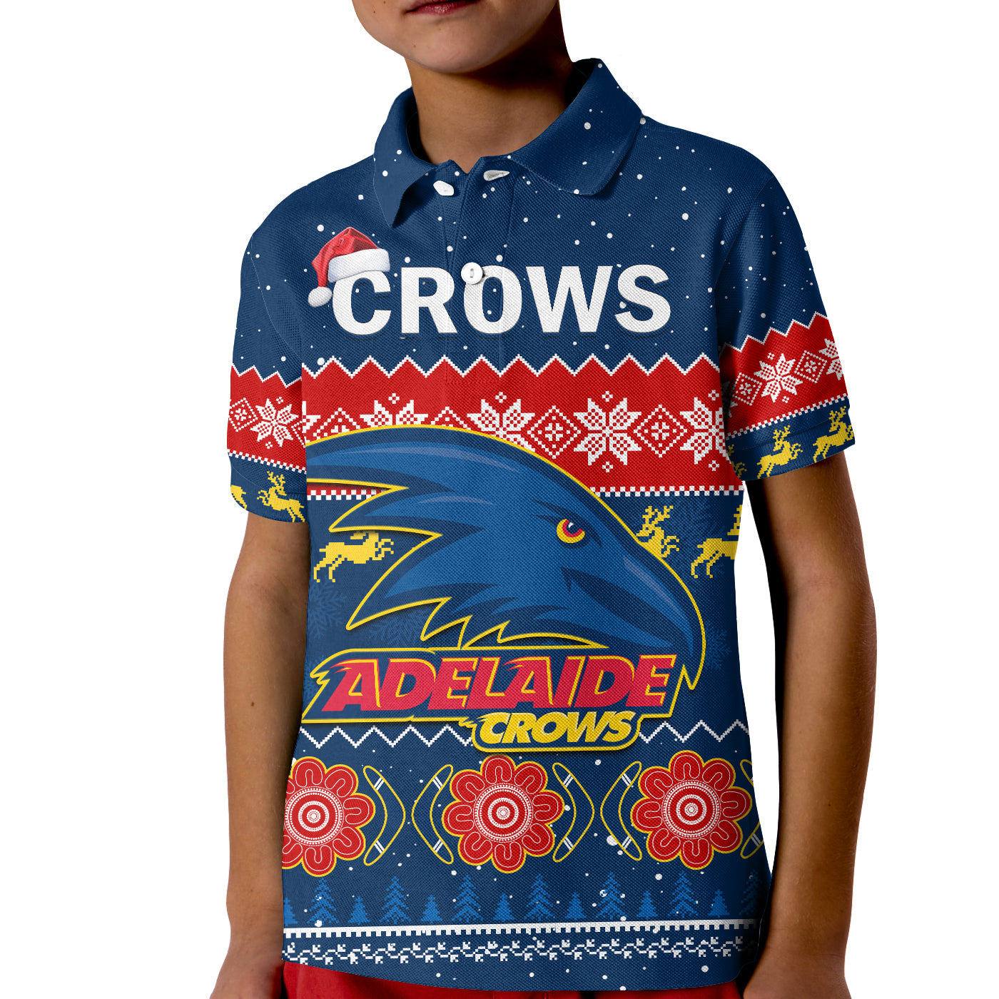 (Custom Personalised) Adelaide Football Polo Shirt KID Crows Indigenous Merry Christmas - Vibe Hoodie Shop