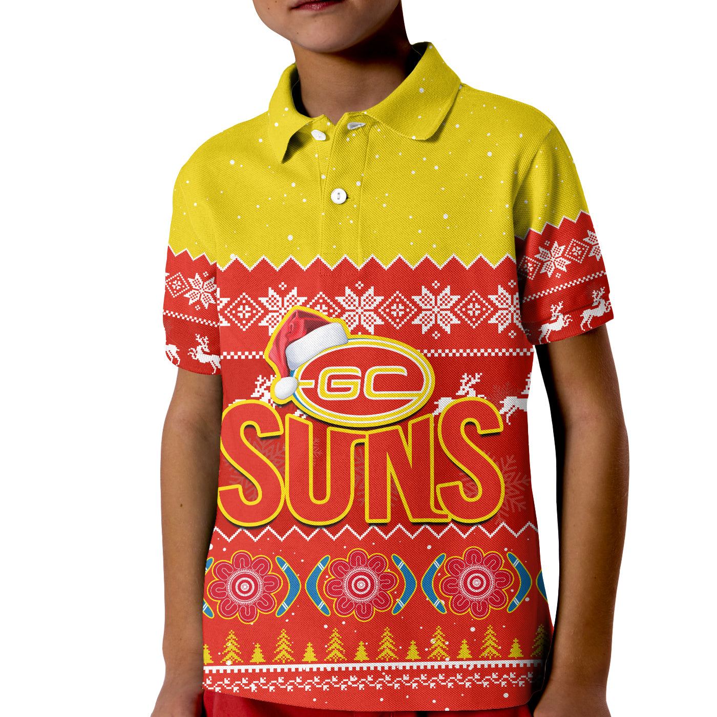 (Custom Personalised) Gold Coast Football Polo Shirt KID Suns Aboriginal Merry Christmas - Vibe Hoodie Shop