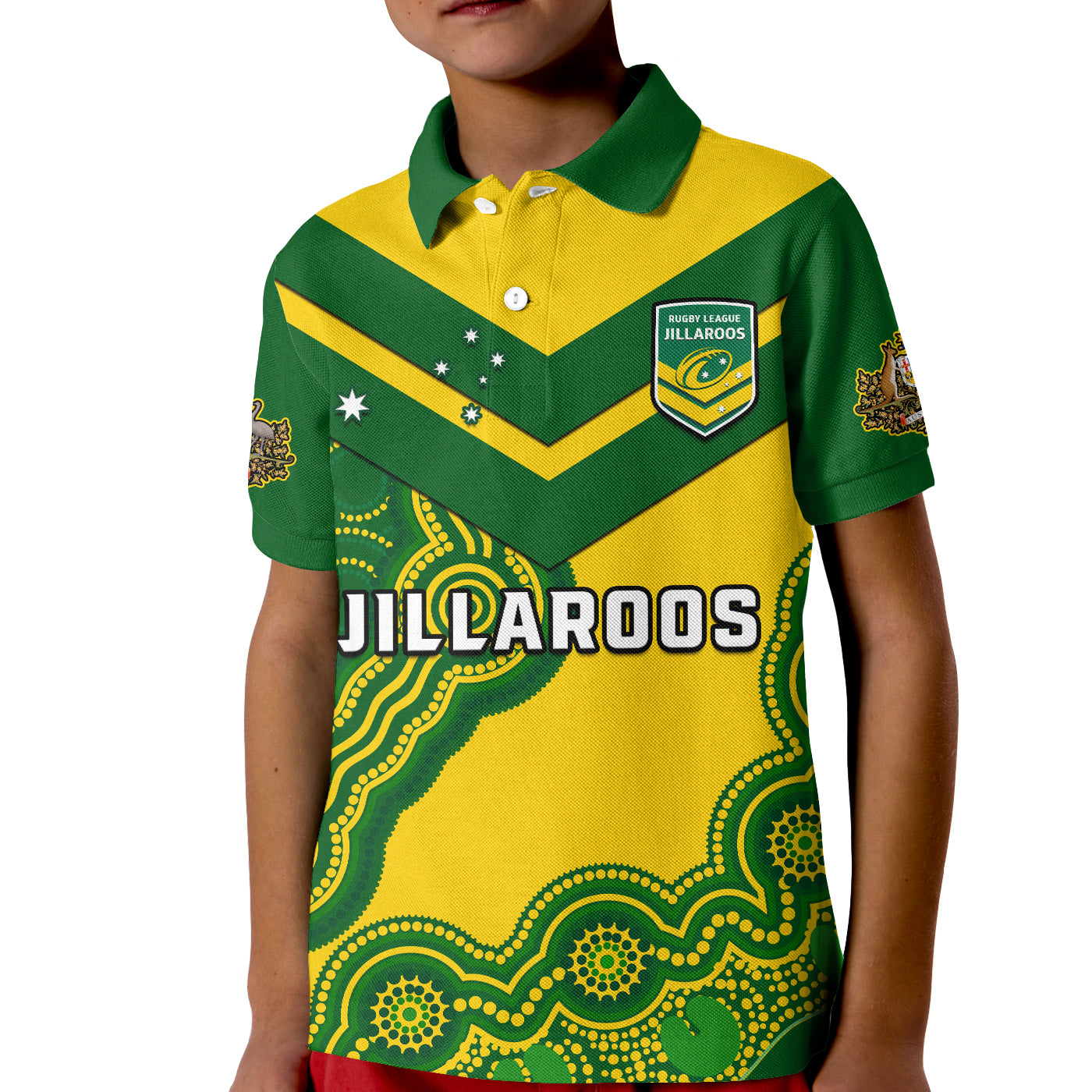 (Custom Text And Number) Australia Rugby Polo Shirt KID Jillaroos Champions Indigenous Yellow Style - Vibe Hoodie Shop