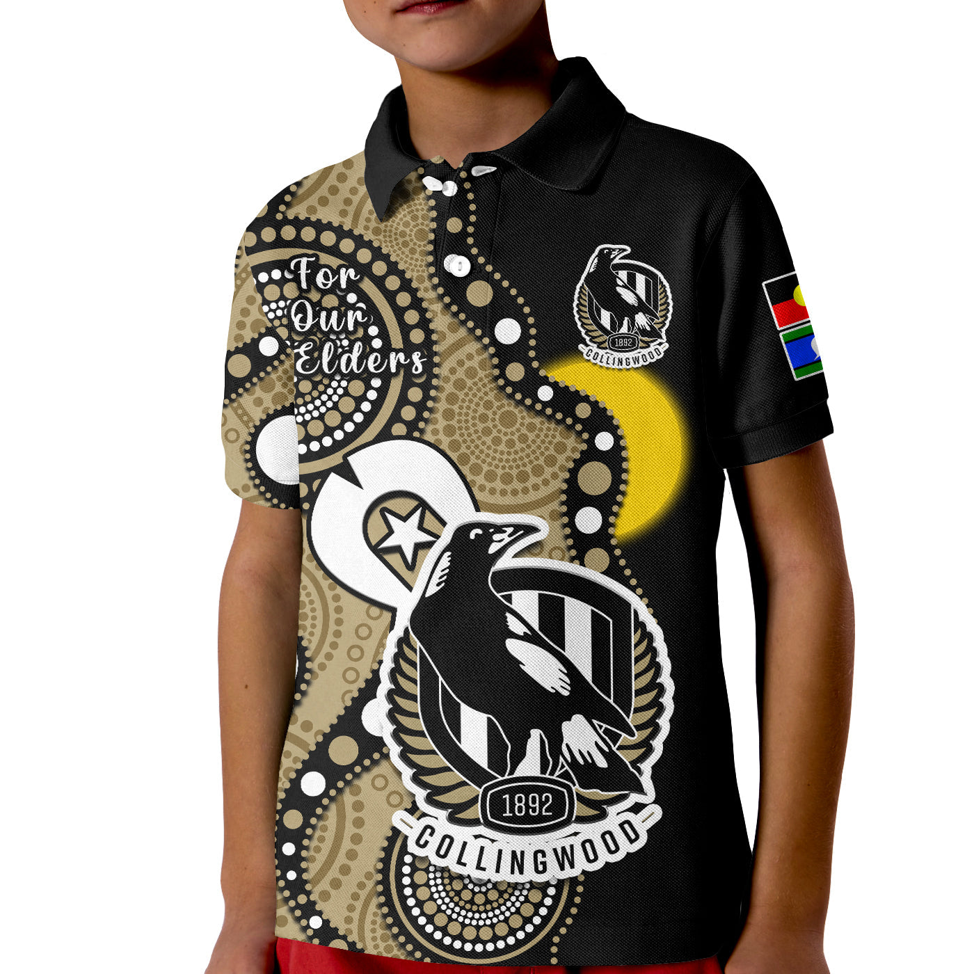 Collingwood Football NAIDOC 2023 Polo Shirt Magpies For Our Elders Indigenous Art - Vibe Hoodie Shop