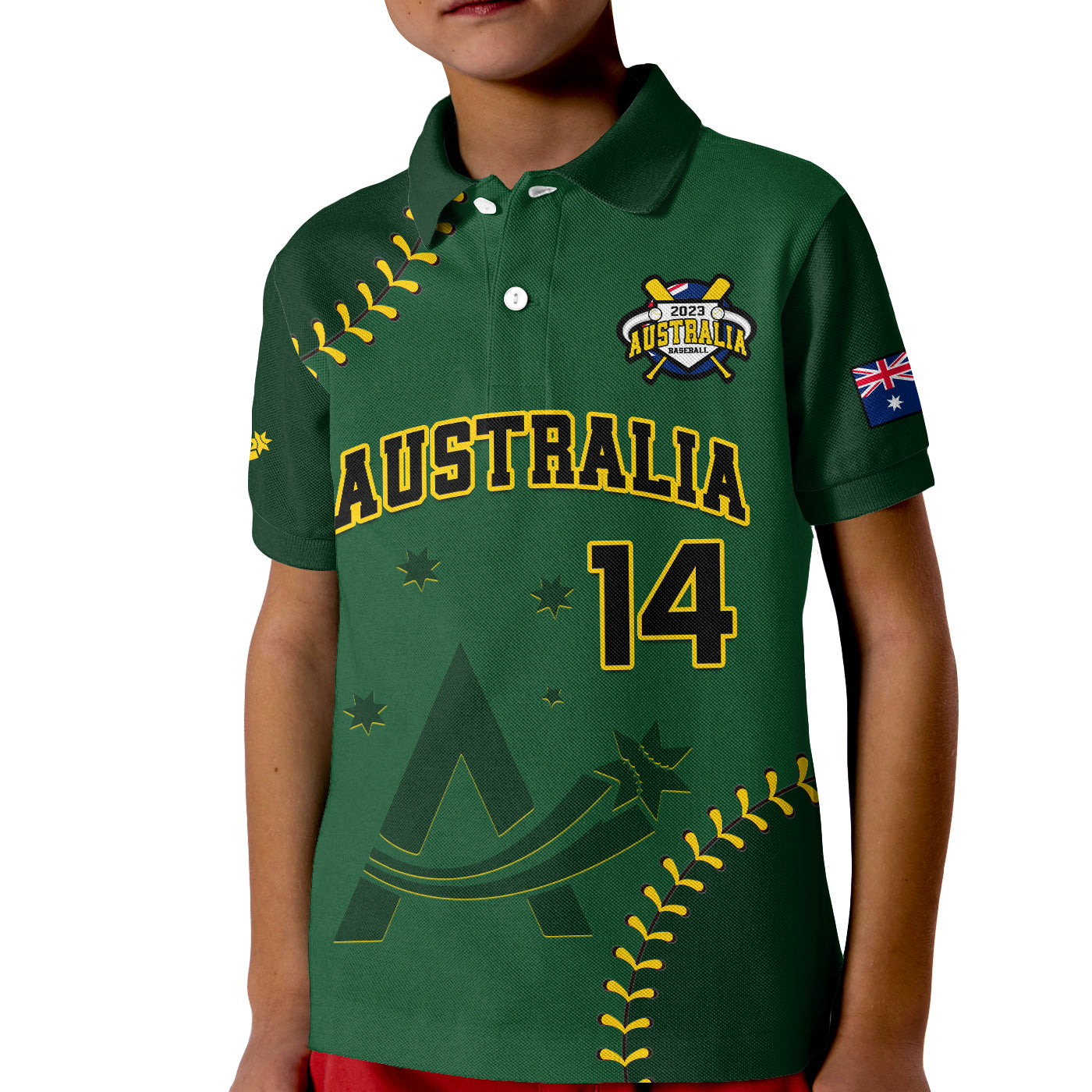 (Custom Text And Number) Australia Baseball 2023 Polo Shirt KID Go Aussie - Vibe Hoodie Shop