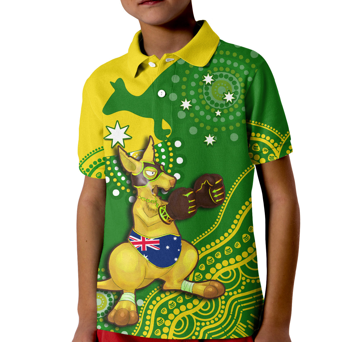 (Custom Text And Number) Australia Polo Shirt KID Boxing Kangaroo Indigenous National Color Art - Vibe Hoodie Shop