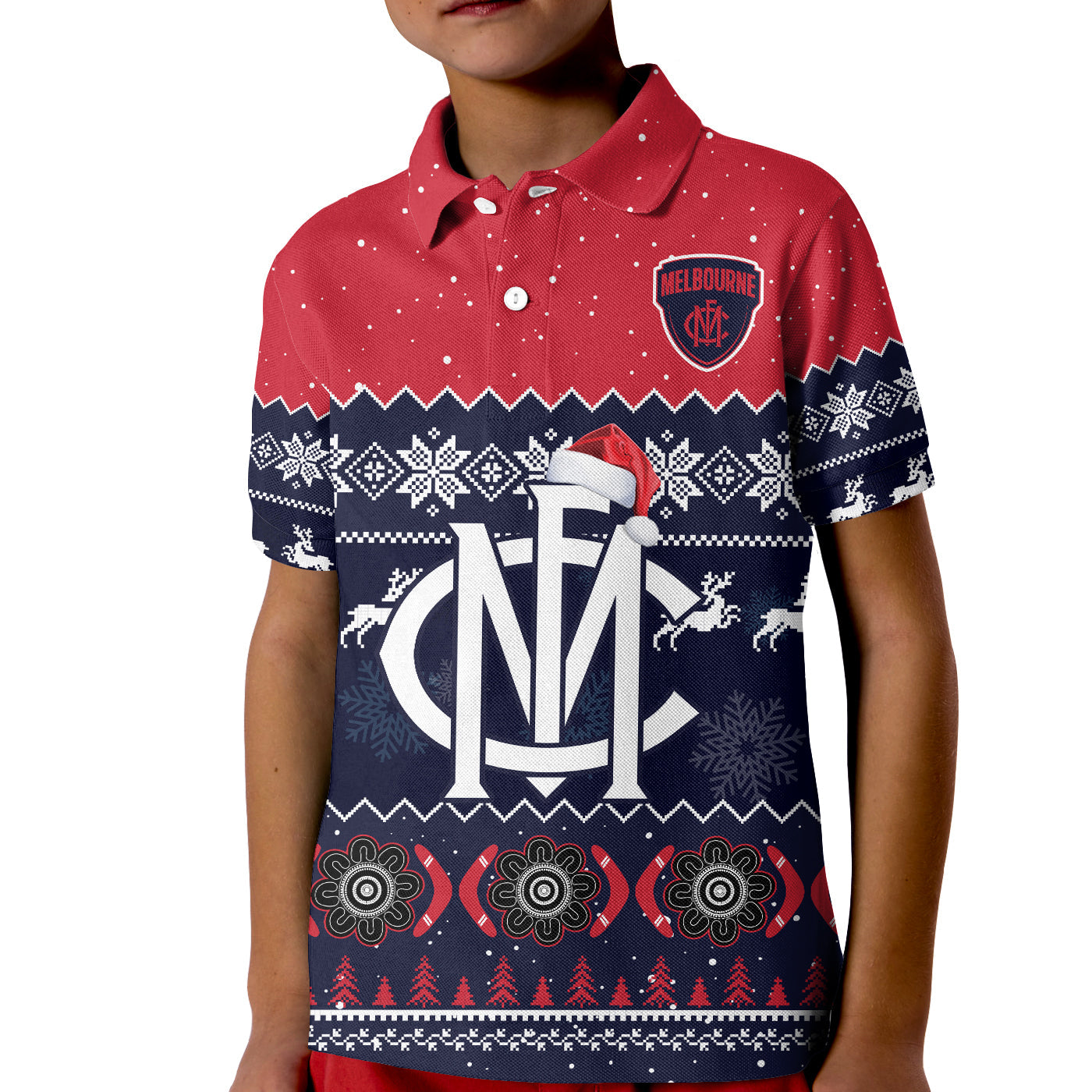 (Custom Personalised) Melbourne Football Polo Shirt KID Demons Indigenous Merry Christmas - Vibe Hoodie Shop