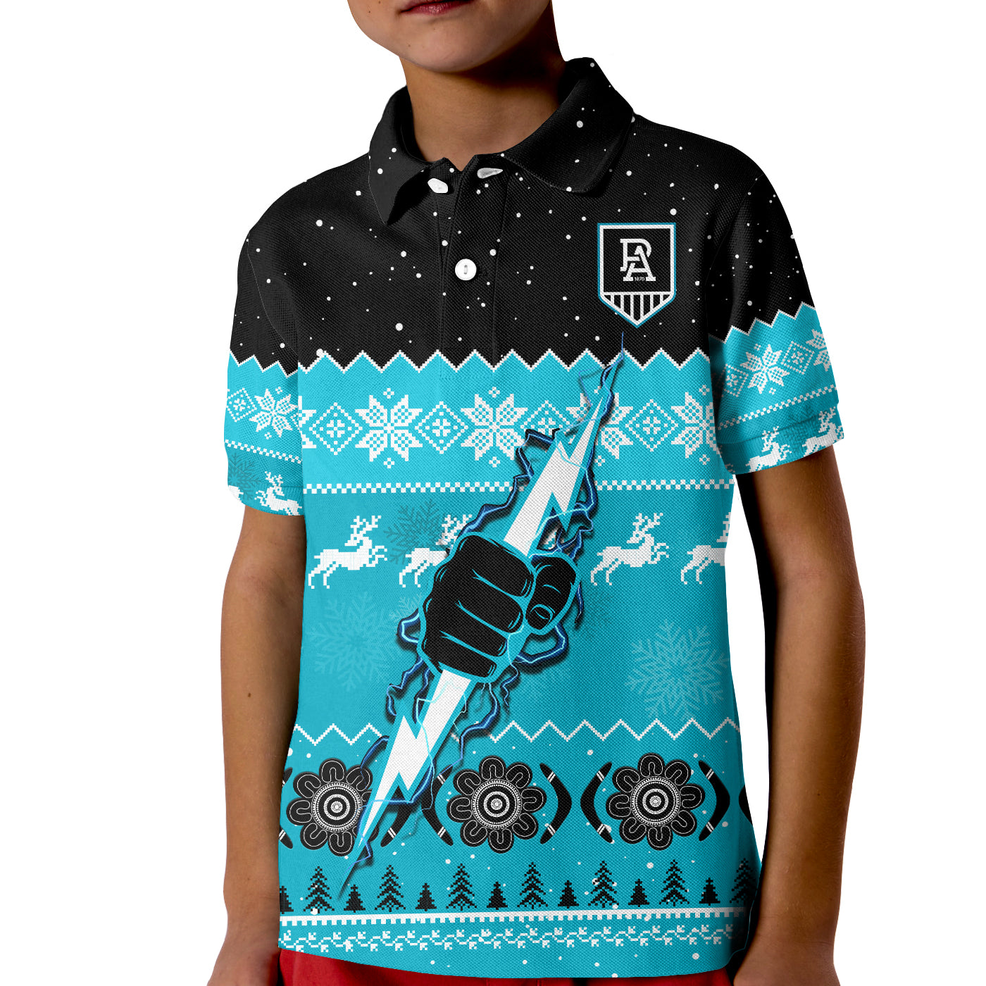 (Custom Personalised) Port Adelaide Football Polo Shirt KID Magentas Indigenous Merry Christmas - Vibe Hoodie Shop