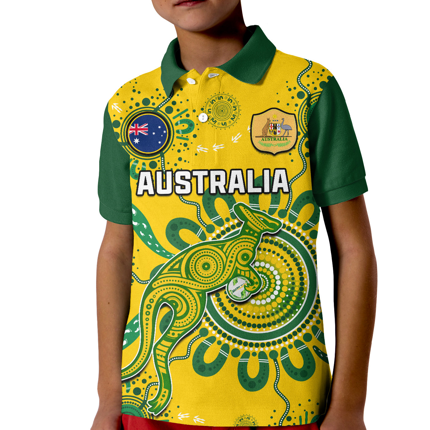 (Custom Text And Number) Australia Soccer Polo Shirt KID Kangaroos Matildas 2023 FIFA Womens World Cup - Vibe Hoodie Shop