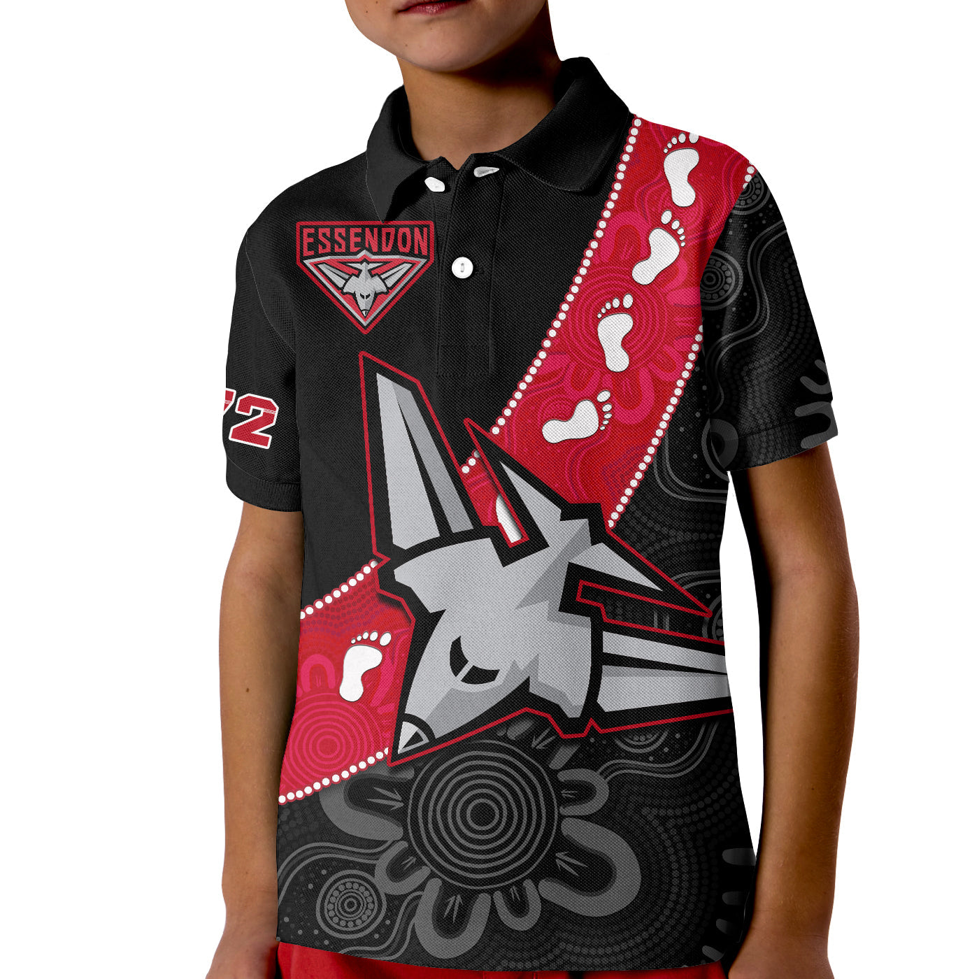 (Custom Text And Number) Essendon Football Polo Shirt KID Go Bombers 1872 Aboriginal Art - Vibe Hoodie Shop