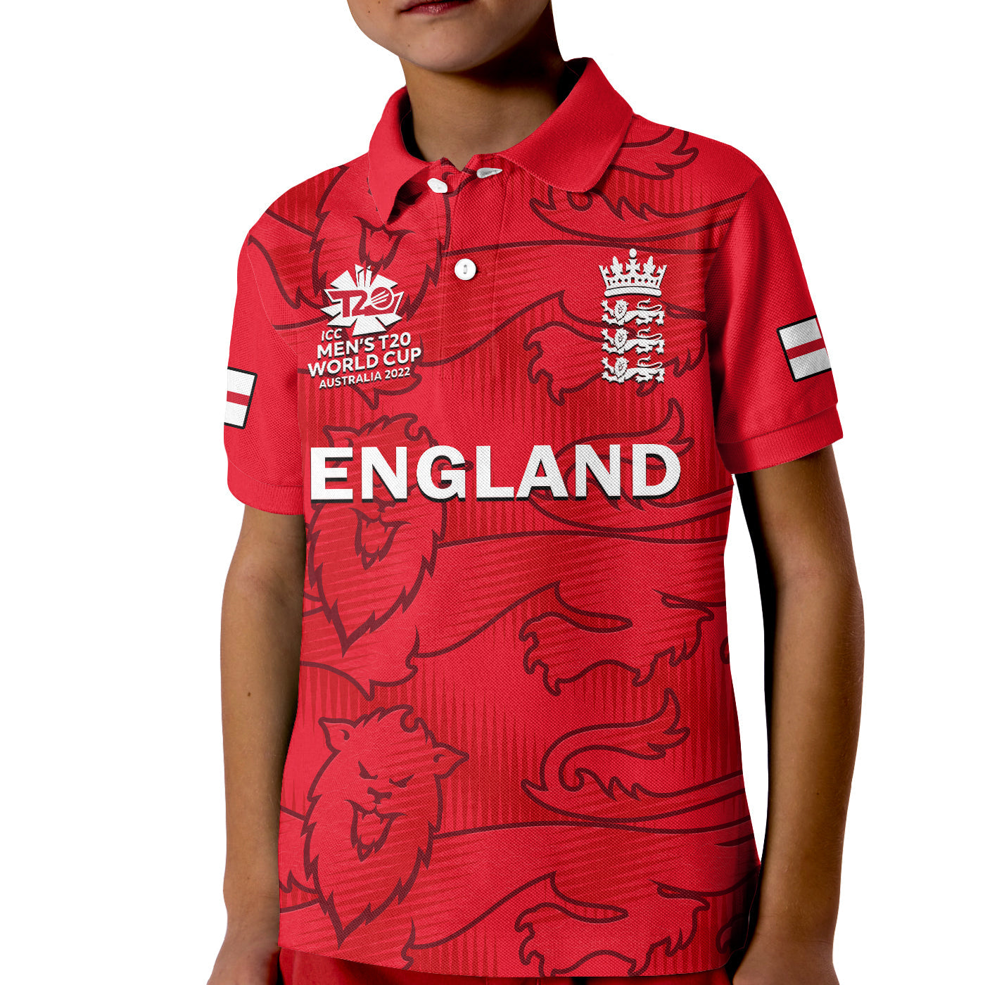 (Custom Text And Number) England Cricket Polo Shirt KID Mens T20 World Cup - Vibe Hoodie Shop