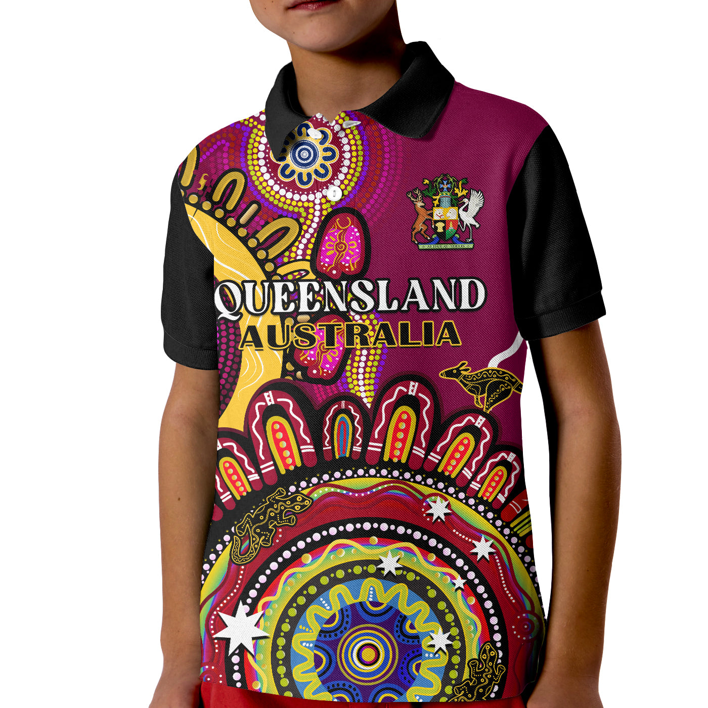 (Custom Personalised) Queensland State Polo Shirt KID QLD Australian Indigenous Art - Vibe Hoodie Shop