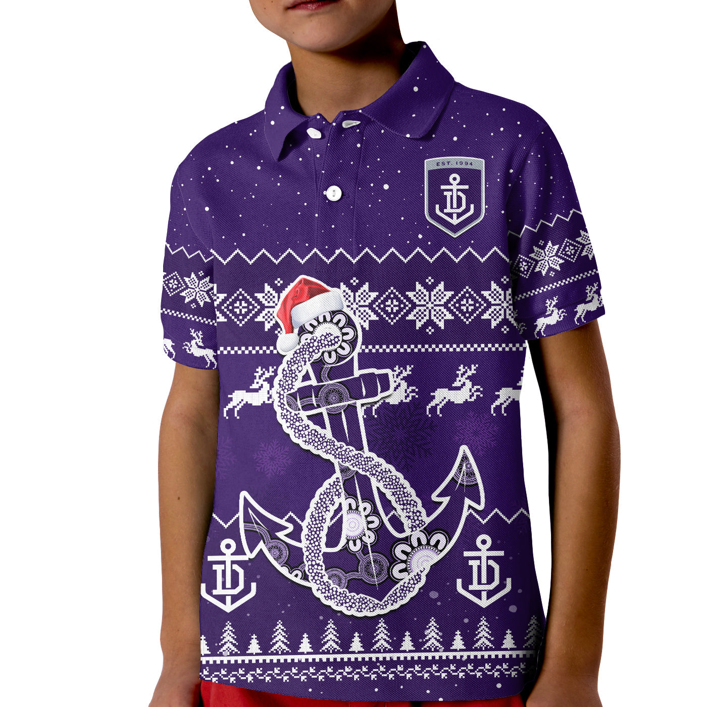 (Custom Personalised) Dockers Football Polo Shirt KID Freo Indigenous Merry Christmas - Vibe Hoodie Shop