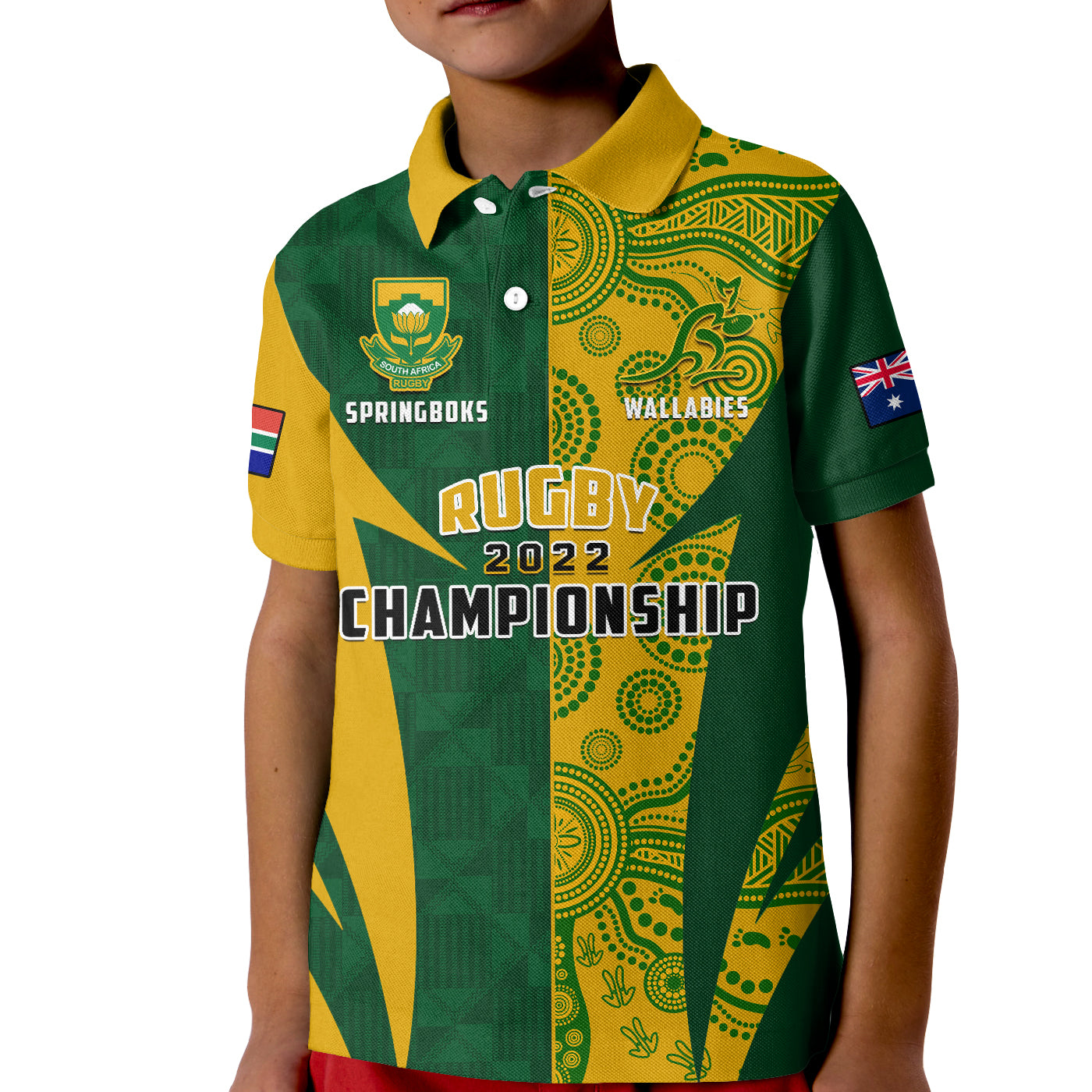 (Custom Personalised) Australia Rugby and South Africa Rugby Polo Shirt KID Wallabies Mix Springboks Sporty - Vibe Hoodie Shop