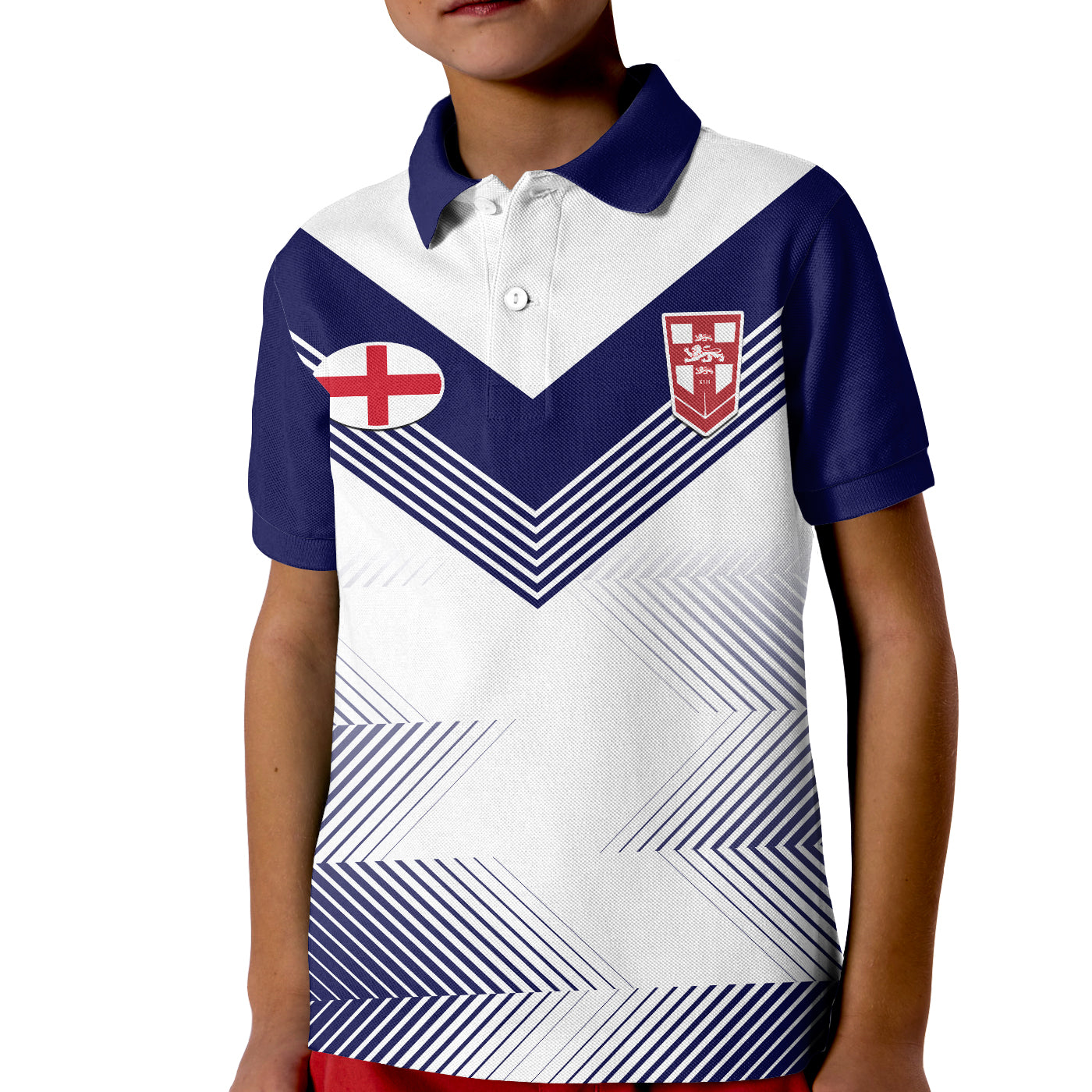 (Custom Text And Number) England Rugby Polo Shirt KID National Team Sporty Style - Vibe Hoodie Shop