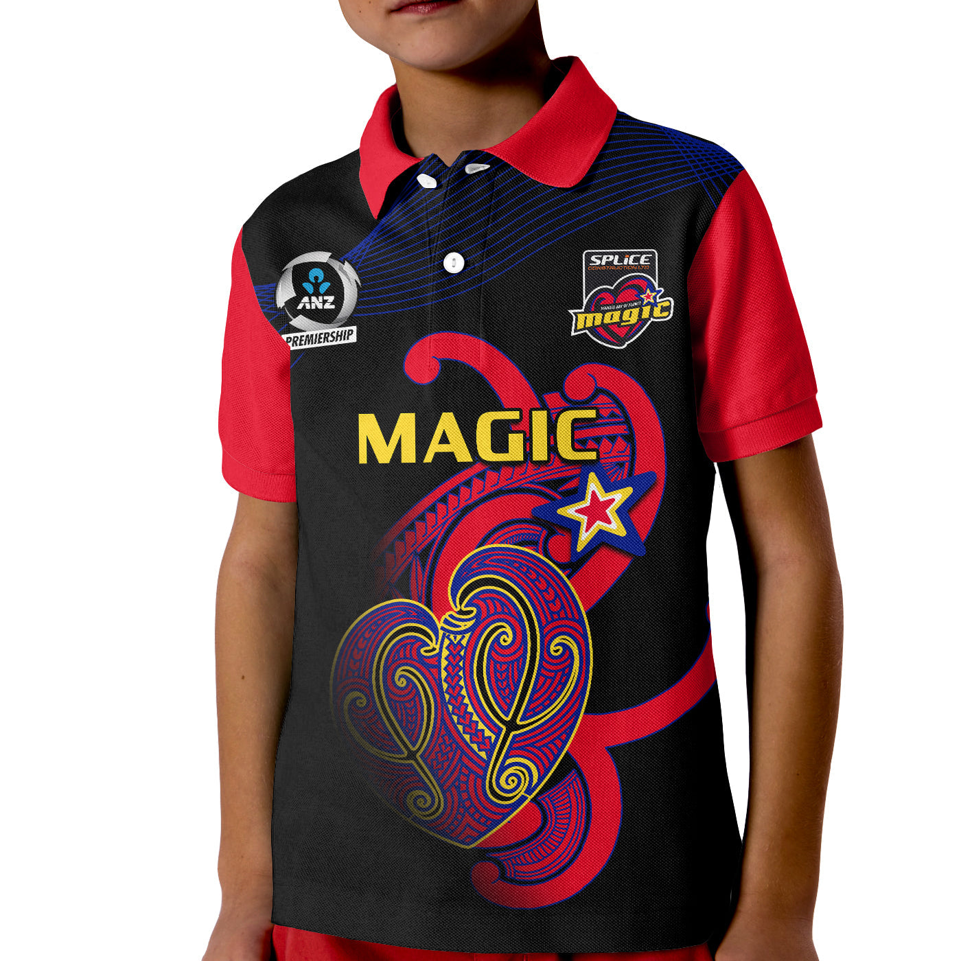 (Custom Text And Number) Aotearoa Netball Polo Shirt KID Waikato Bay of Plenty Magic 2023 ANZ Premiership - Vibe Hoodie Shop