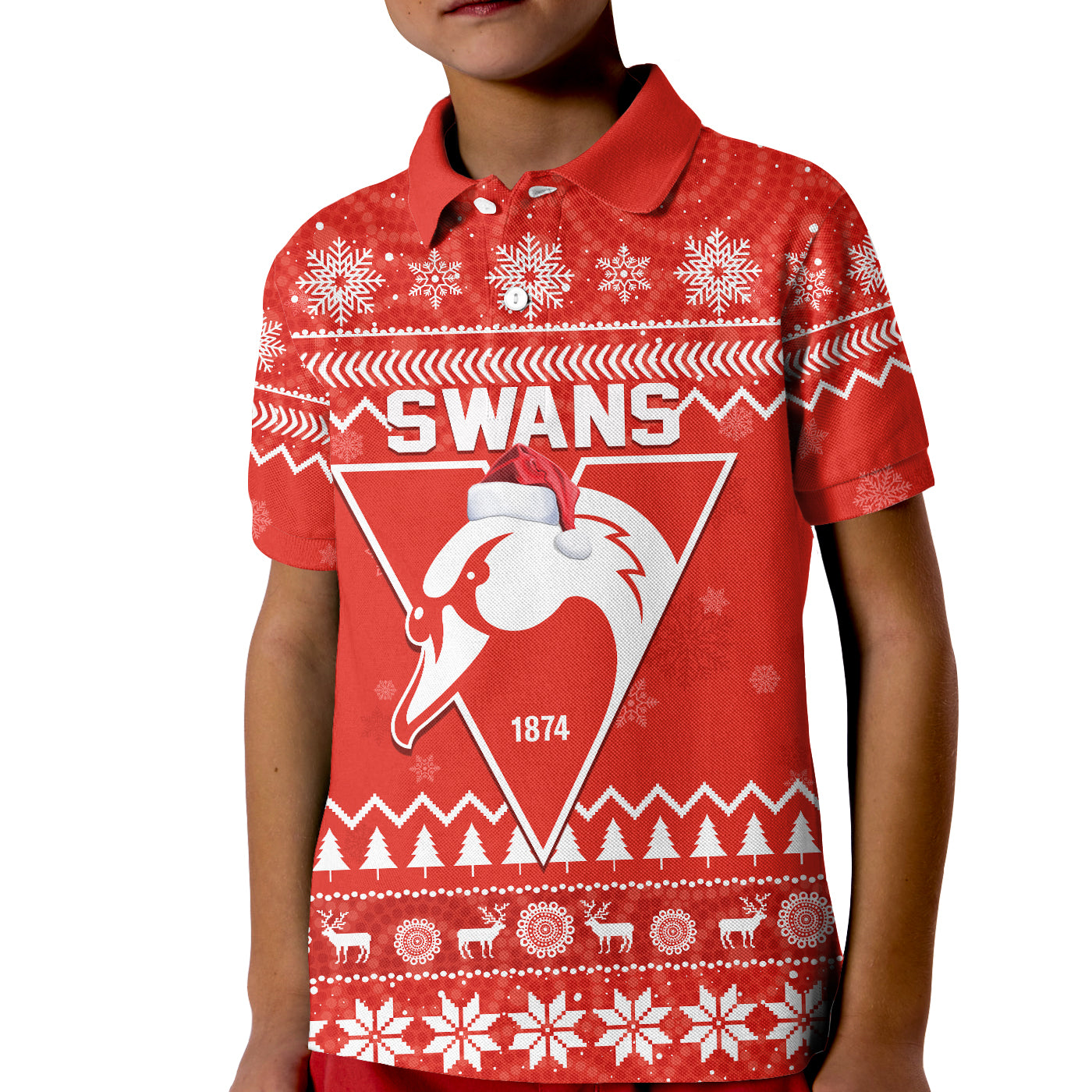 (Custom Personalised) Swans Football Christmas Polo Shirt KID Sydney Indigenous Merry Xmas - Vibe Hoodie Shop