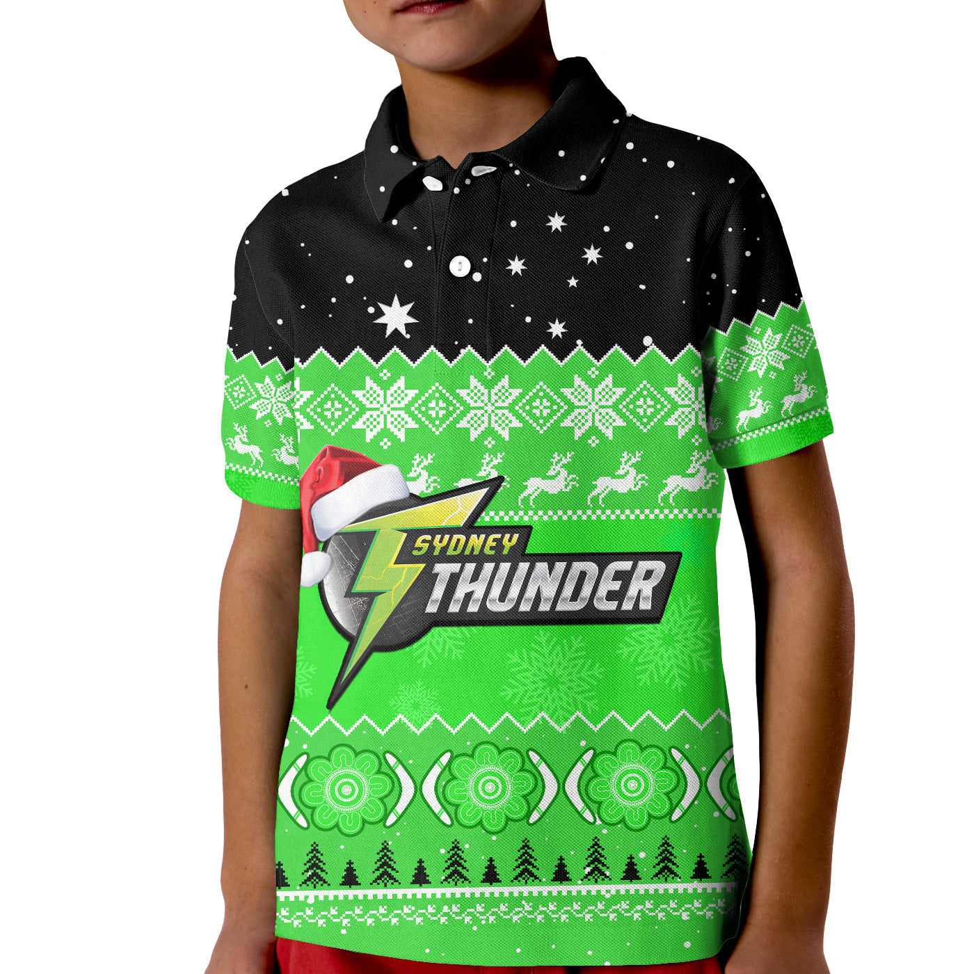 (Custom Personalised) Thunder Cricket Polo Shirt KID Aboriginal Merry Christmas - Vibe Hoodie Shop