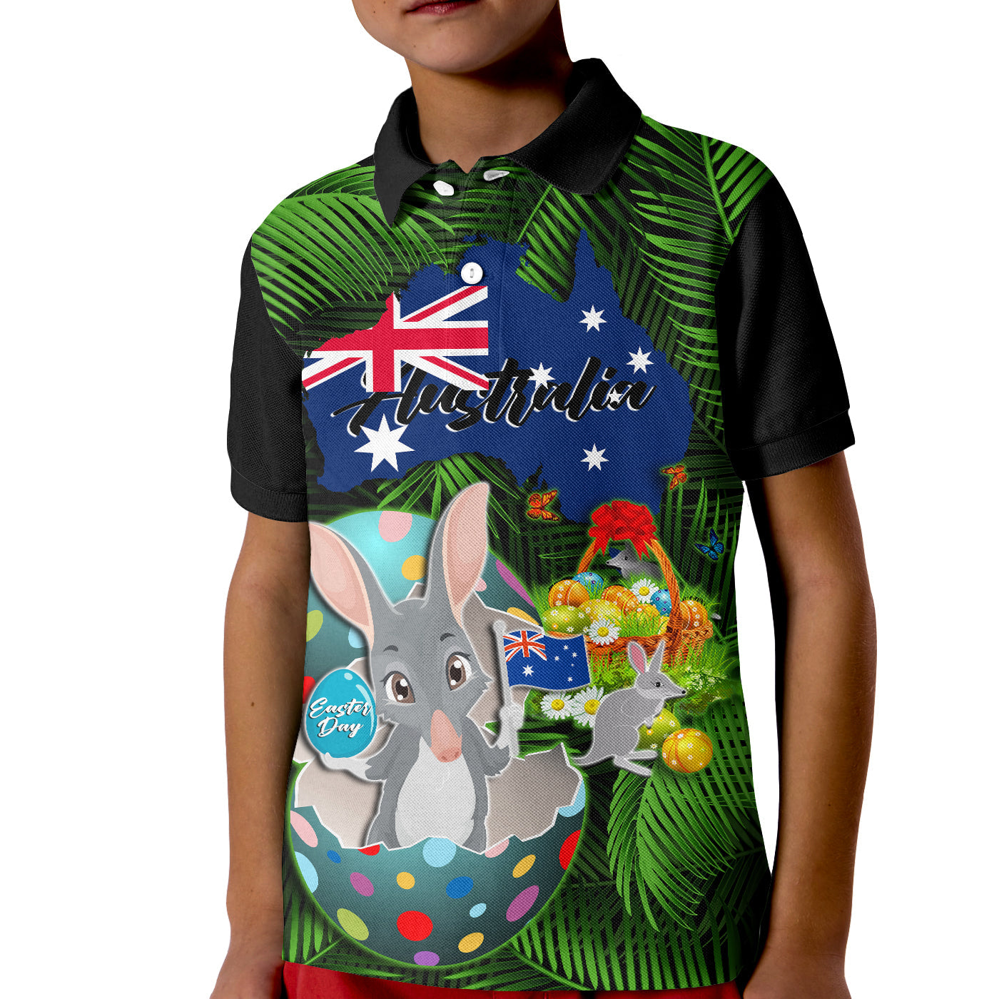 (Custom Personalised) Australia Easter Day Polo Shirt KID Bilby With Eggs Tropical Style - Vibe Hoodie Shop