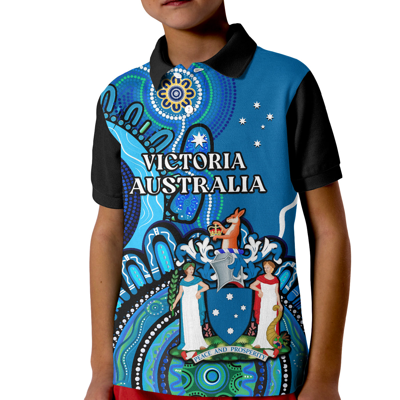 (Custom Personalised) Victoria State Polo Shirt KID Australian Indigenous Art - Vibe Hoodie Shop