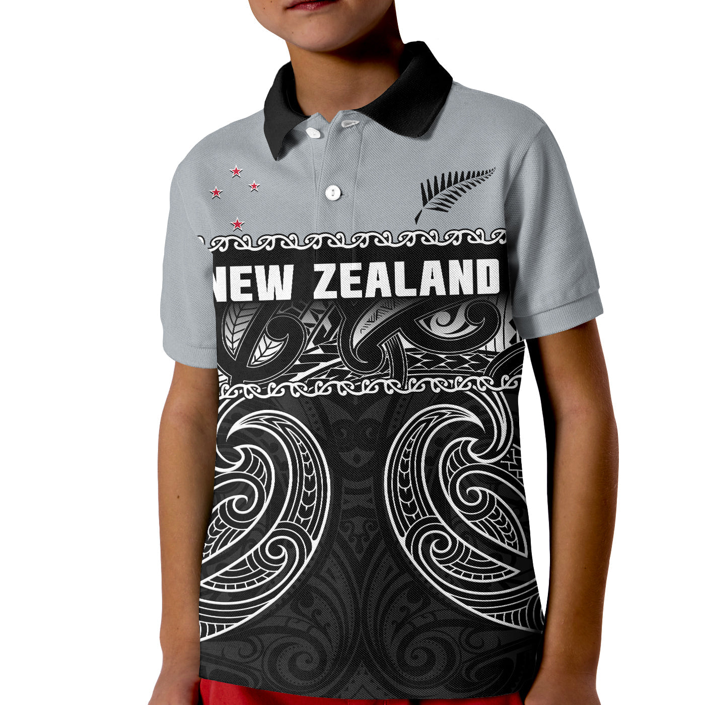 (Custom Text And Number) New Zealand 2022 Cricket Polo Shirt KID Black Cap Silver Fern Maori - Vibe Hoodie Shop