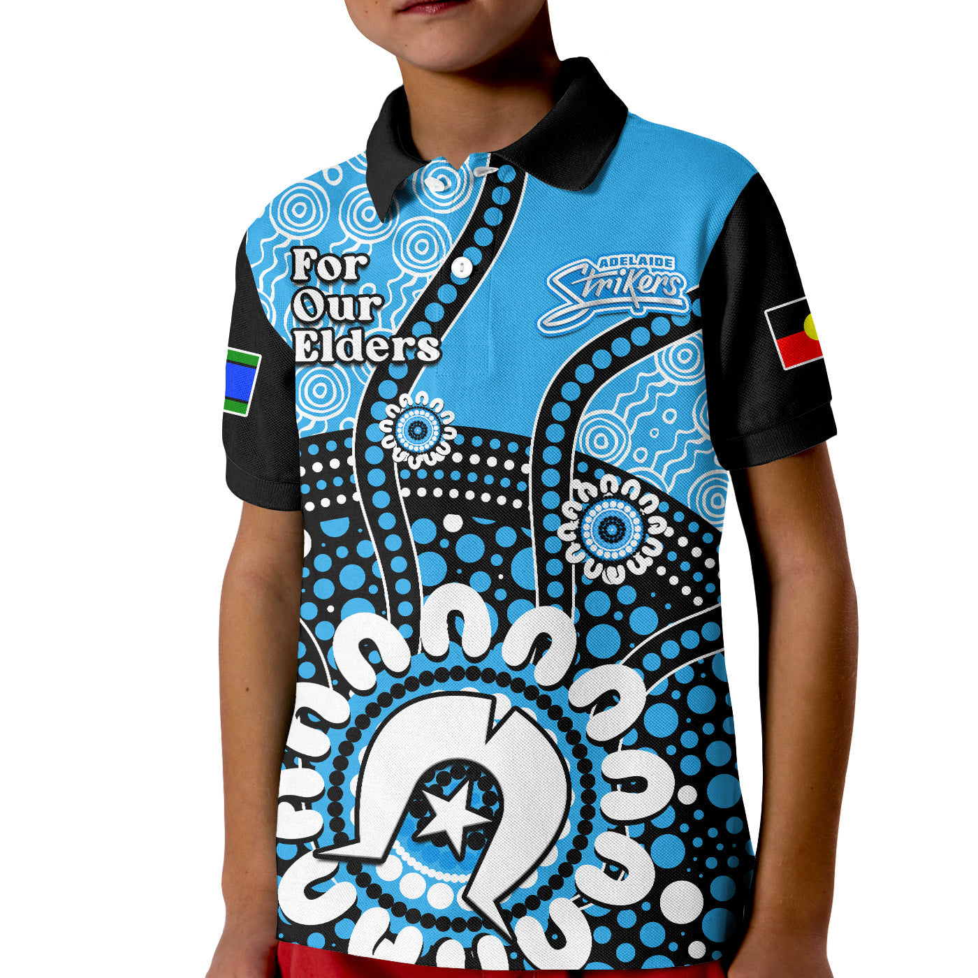 (Custom Text And Number) Adelaide Strikers NAIDOC 2023 Polo Shirt KID Indigenous For Our Elders - Vibe Hoodie Shop