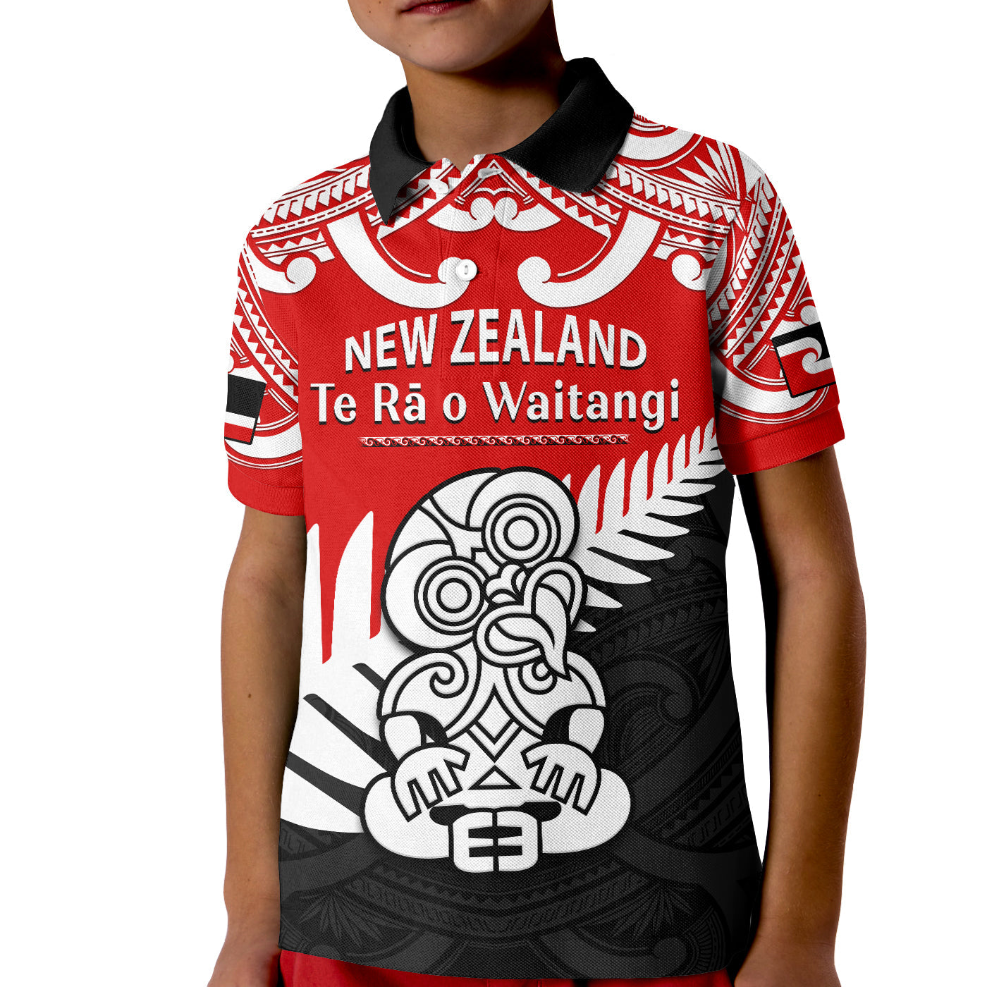 (Custom Personalised) Waitangi Day Polo Shirt KID Tino Rangatiratanga Flag With Tiki Maori Fern - Vibe Hoodie Shop