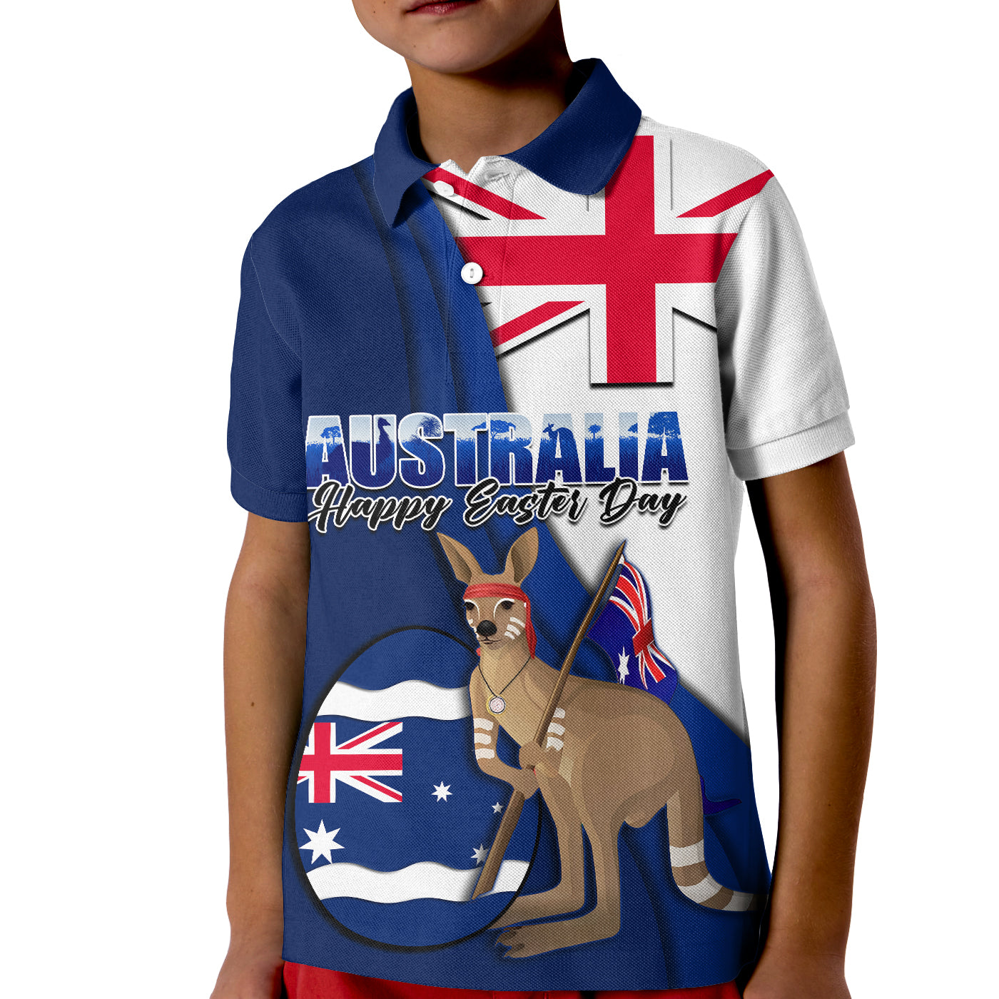 (Custom Personalised) Australia Easter Day Polo Shirt KID Kangaroo With Egg Flag Style - Vibe Hoodie Shop