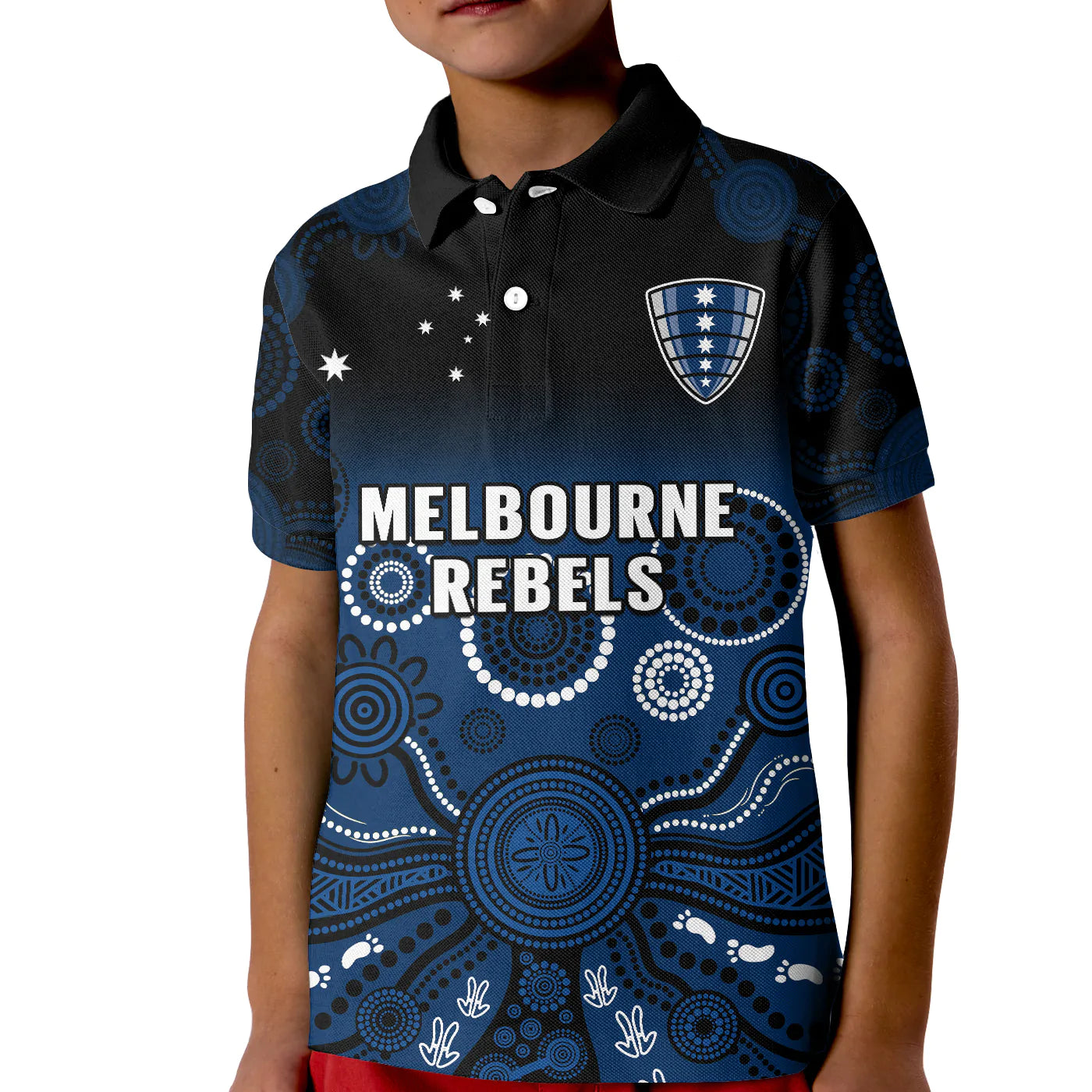 (Custom Text And Number) Melbourne Rebels Rugby Polo Shirt KID Gradient Aboriginal - Vibe Hoodie Shop