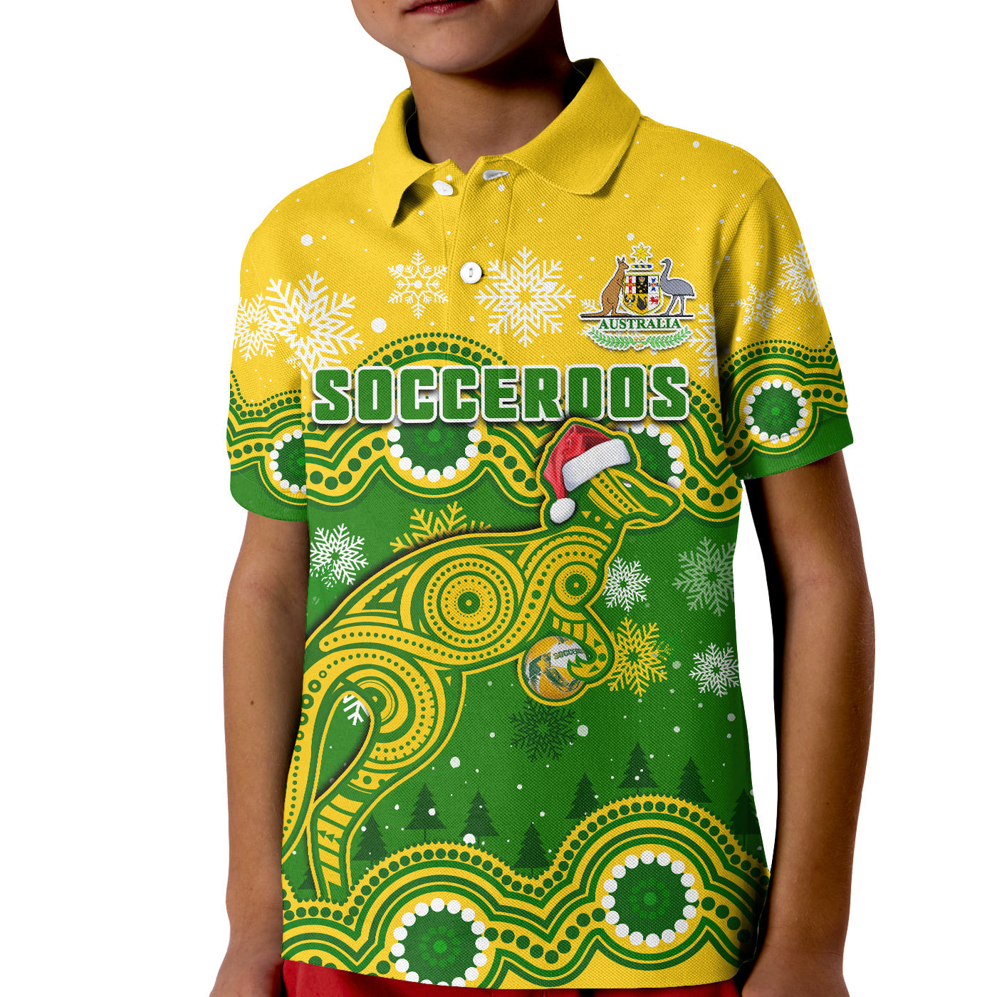 (Custom Personalised) Australia Soccer Christmas Polo Shirt KID Socceroos Indigenous Kangaroo - Vibe Hoodie Shop