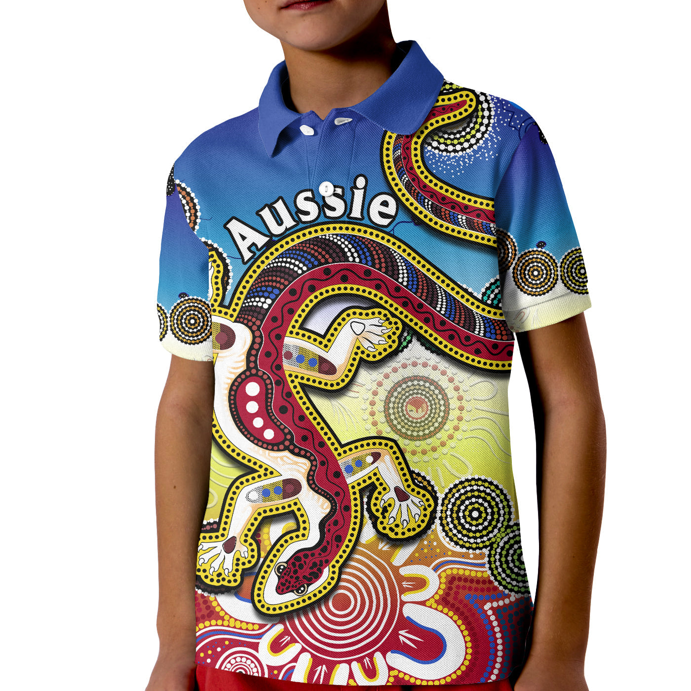 (Custom Personalised) Australia Polo Shirt KID Indigenous Red Lizard Love Aussie Artsy - Vibe Hoodie Shop