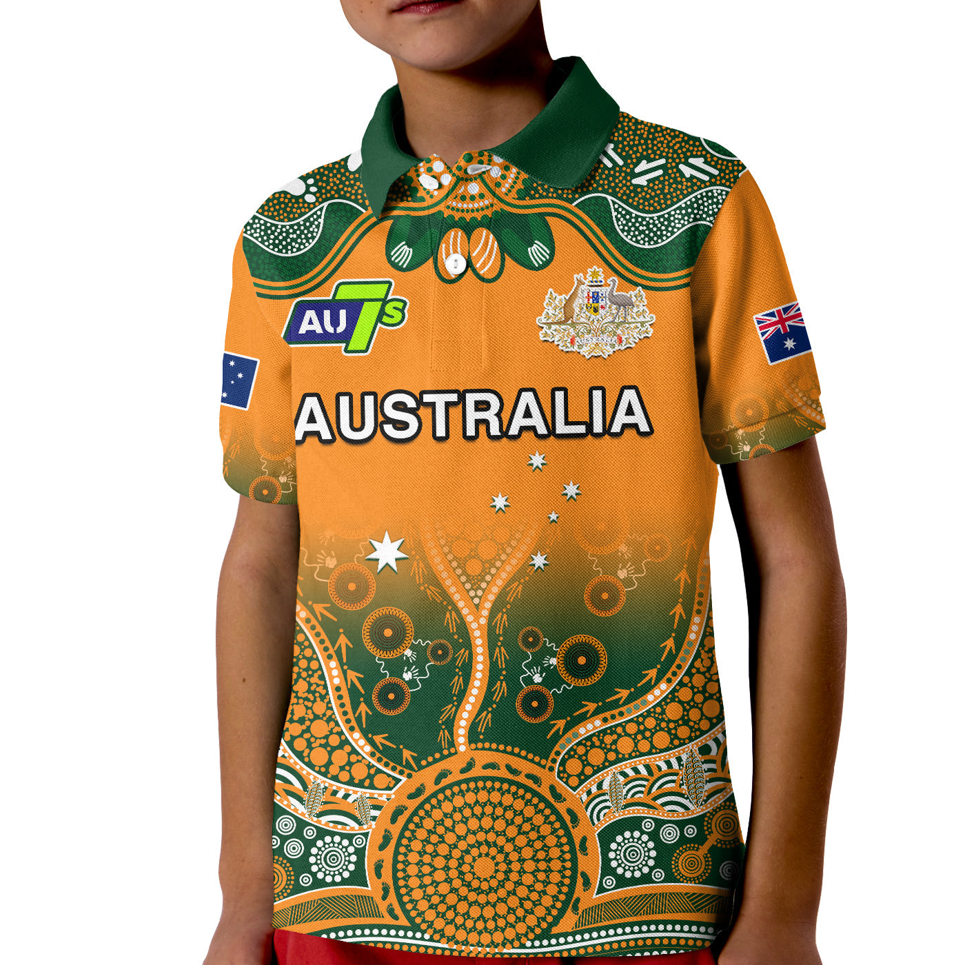 (Custom Text And Number) Australia Rugby Polo Shirt KID Aussie Sevens Original Indigenous - Vibe Hoodie Shop