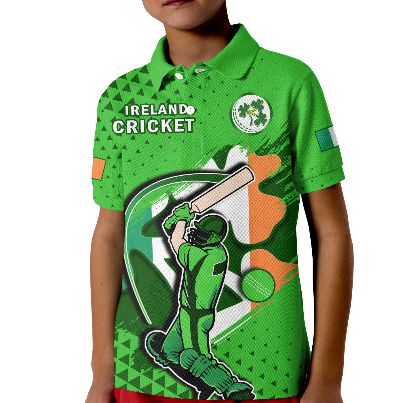 (Custom Text And Number) Ireland Cricket Polo Shirt KID Irish Flag Shamrock Sporty Style - Vibe Hoodie Shop