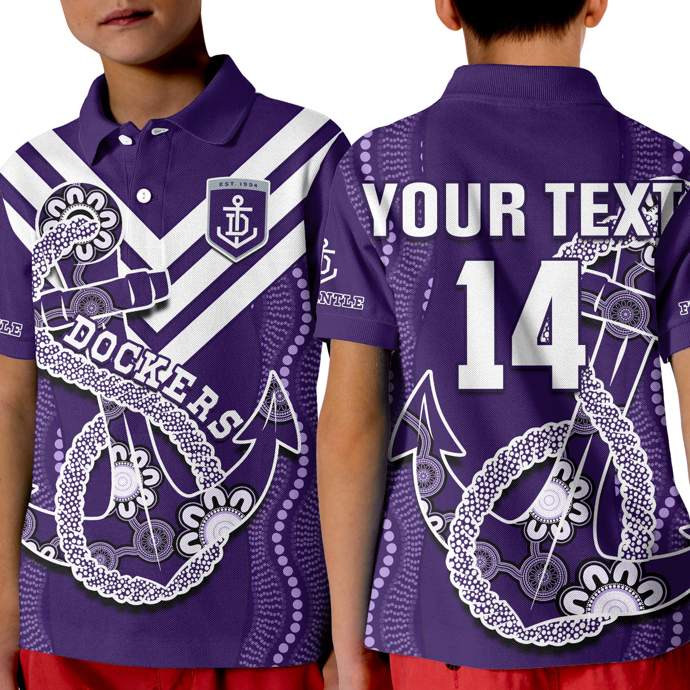 (Custom Text And Number) Dockers Football Polo Shirt Fremantle Anchor Mix Aboriginal Pattern Dynamic Style - Vibe Hoodie Shop