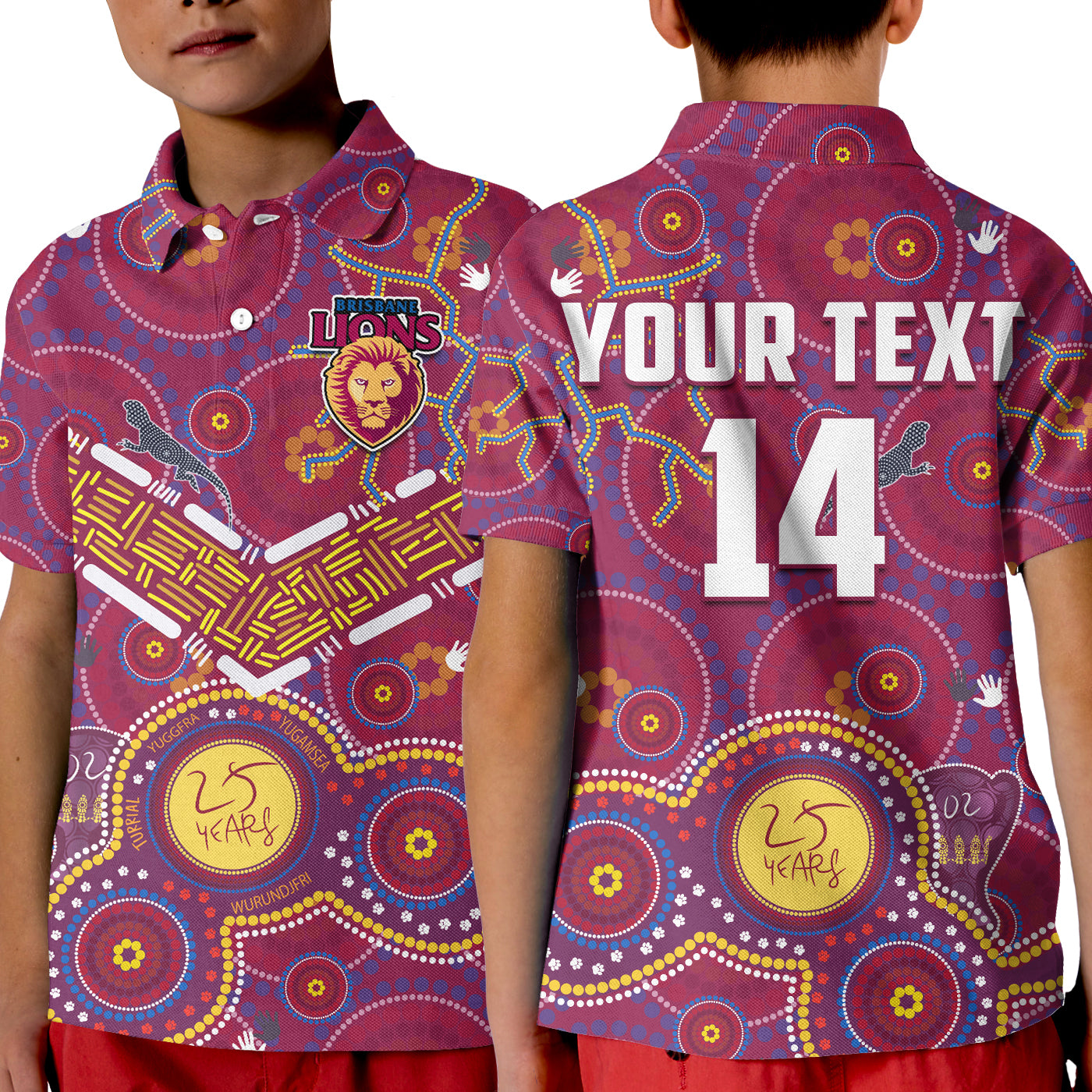 (Custom Text And Number) Brisbane Football Polo Shirt KID Indigenous Pattern Go Lions Unique Version - Vibe Hoodie Shop