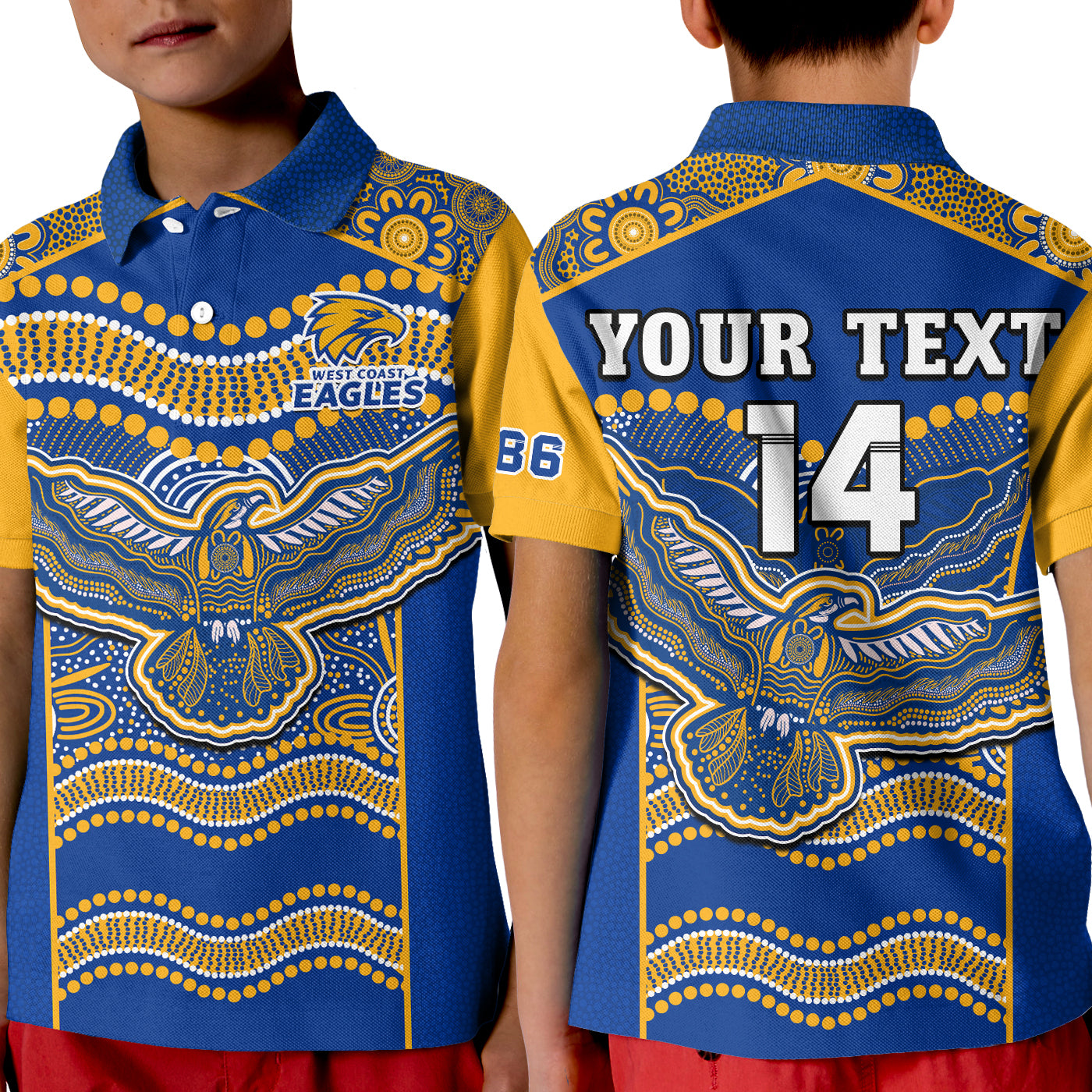 (Custom Text And Number) Eagles Football Polo Shirt KID West Coast 1986 Aboriginal Sporty Style - Vibe Hoodie Shop