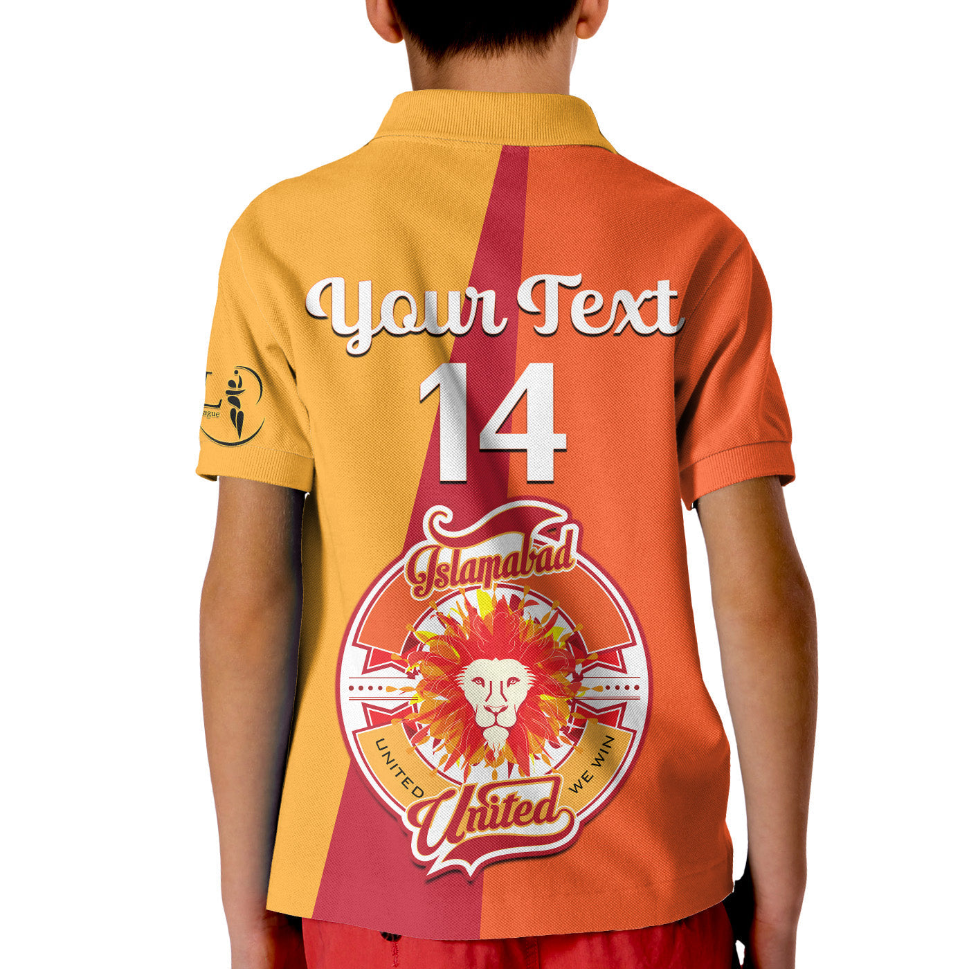 (Custom Text And Number) Islamabad United Cricket Polo Shirt KID Sherus HBL PSL 2023 Orange Dynamic - Vibe Hoodie Shop