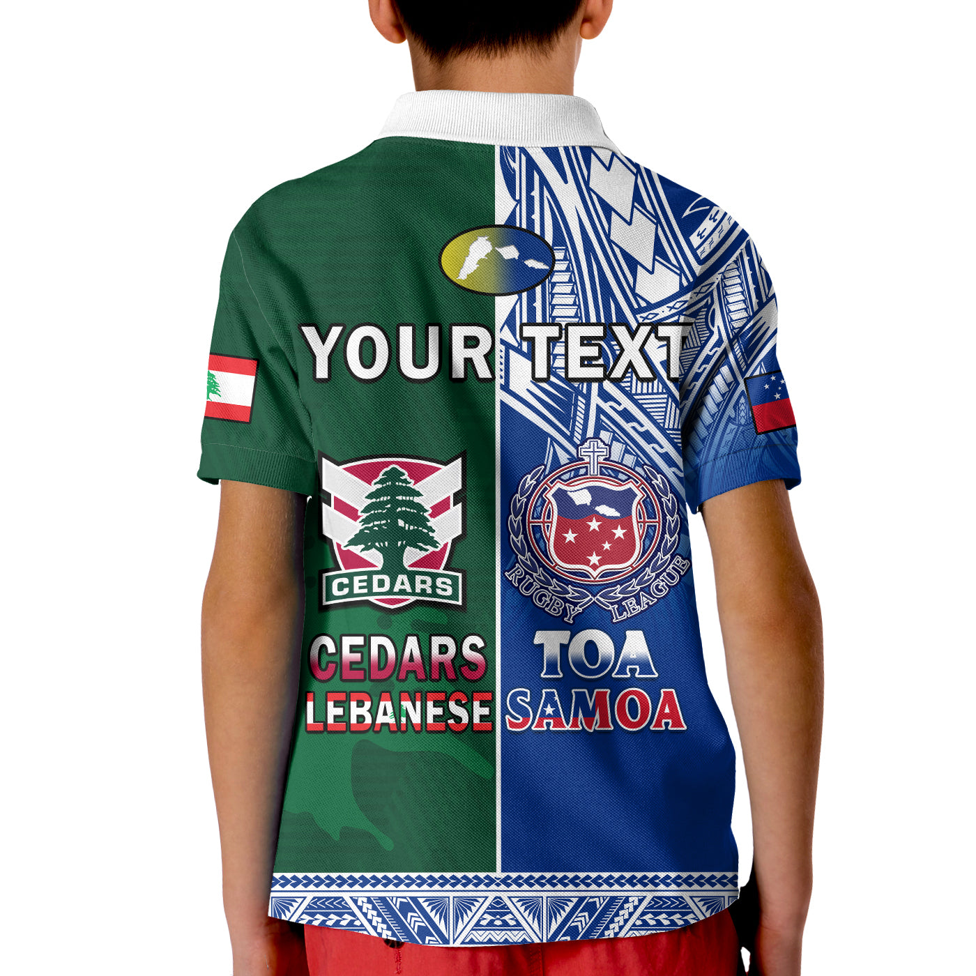 (Custom Personalised) Lebanon And Samoa Rugby Polo Shirt KID Polynesian Cedars Mix Toa Samoa - Vibe Hoodie Shop