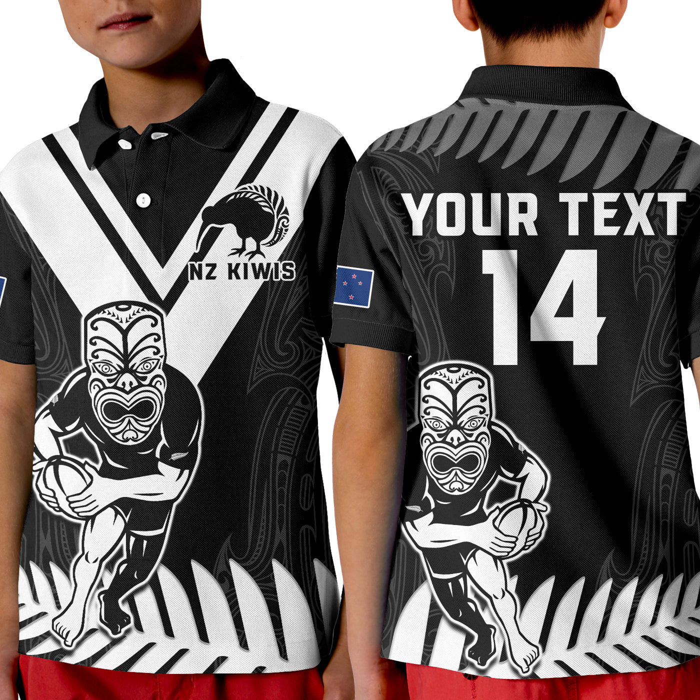 (Custom Text And Number) New Zealand Silver Fern Rugby Polo Shirt KID NZ Kiwi Pacific Maori Sporty - Vibe Hoodie Shop