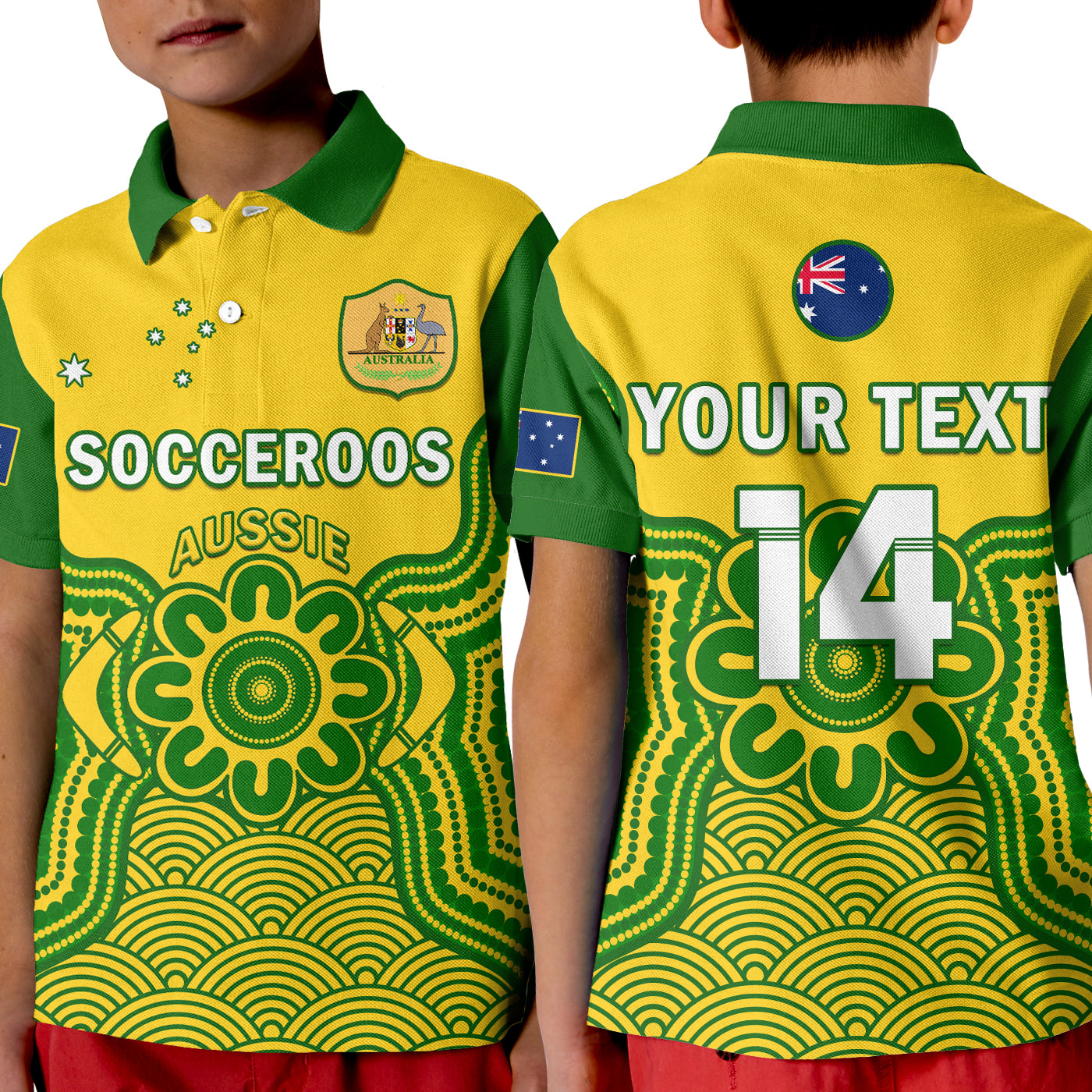 (Custom Text And Number) Australia Soccer Polo Shirt KID Socceroos Aboriginal Go Champions World Cup 2022 - Vibe Hoodie Shop